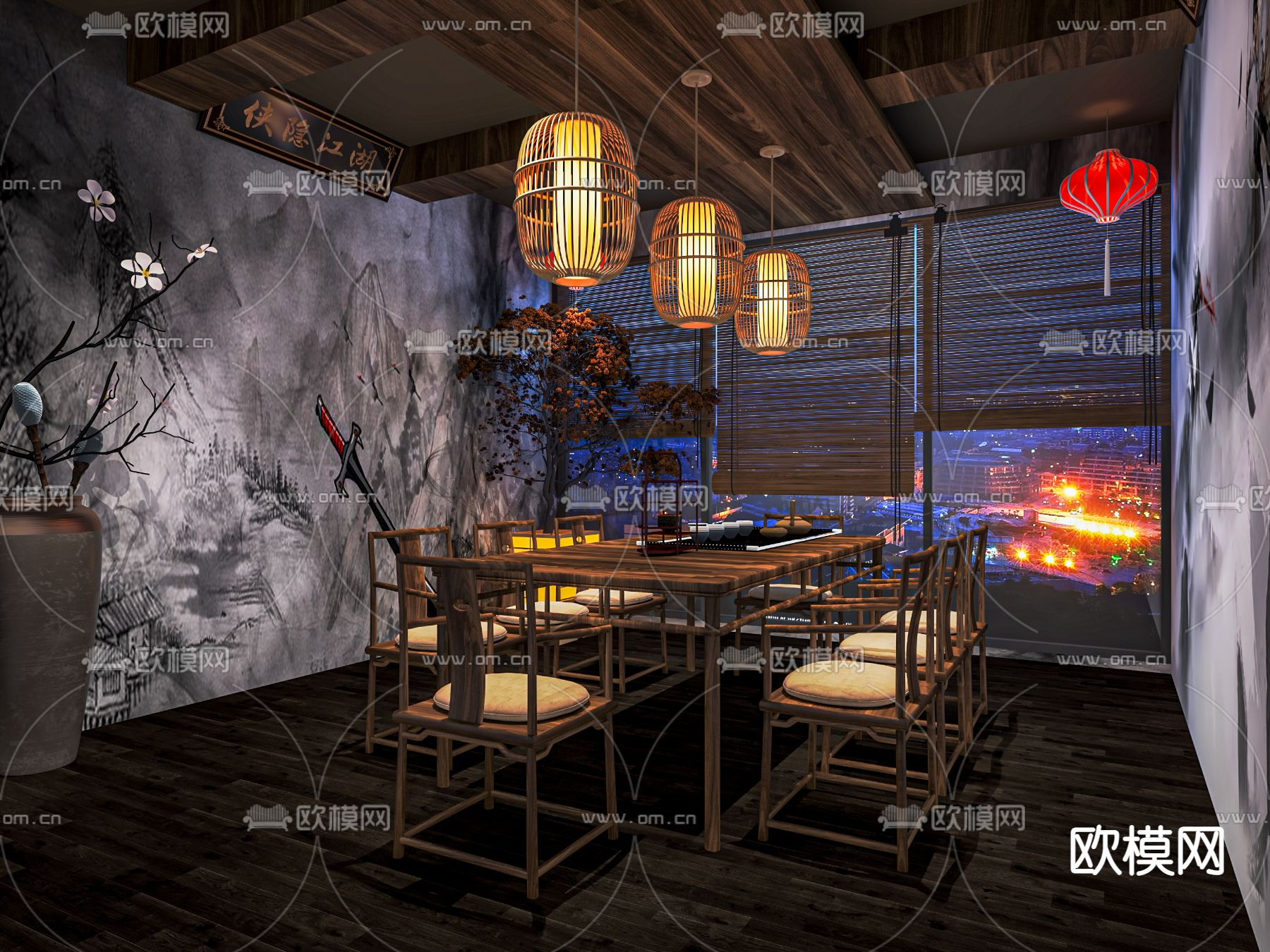 新中式剧本杀 桌游室su模型下载（渲染图1）