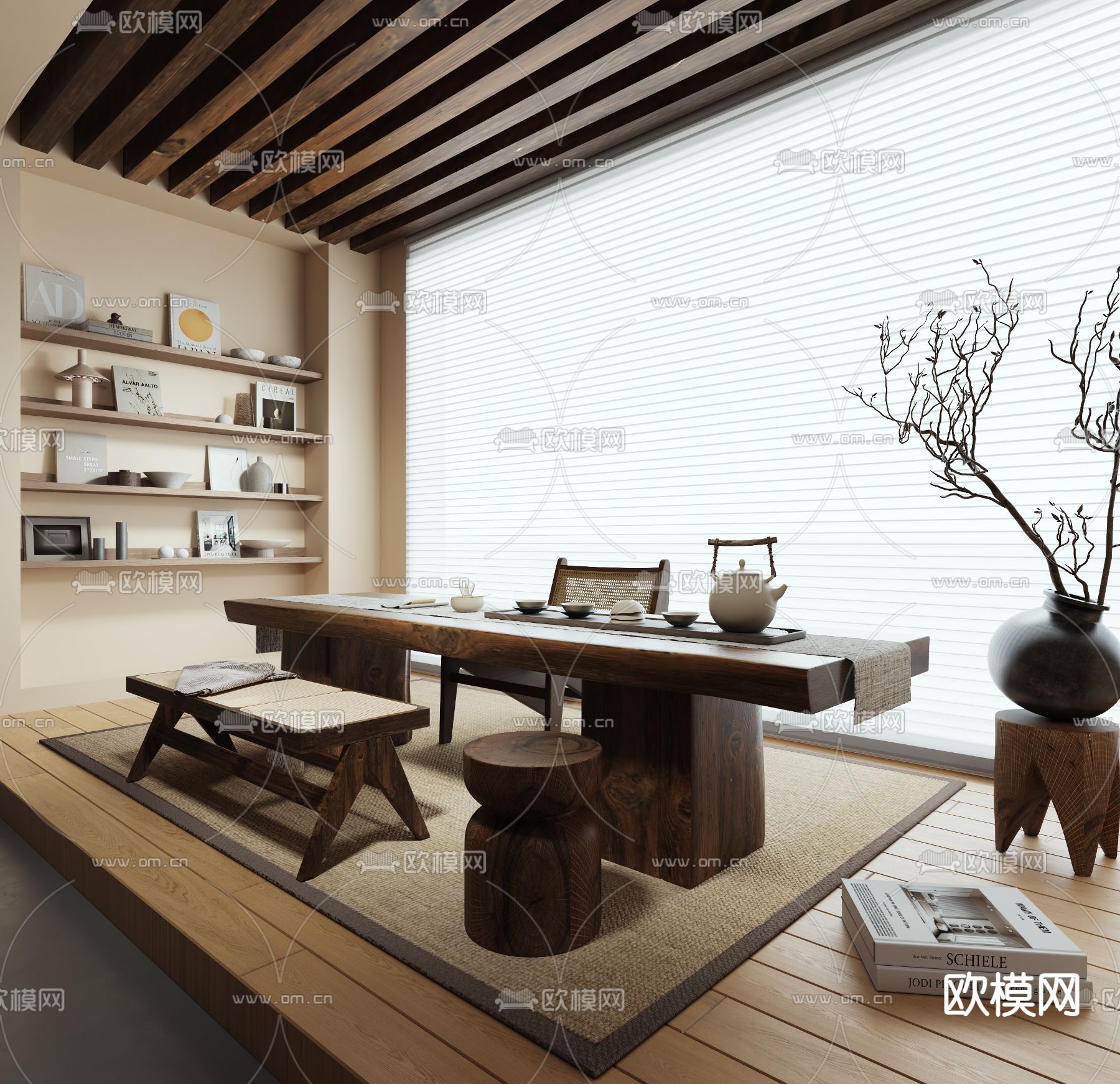 侘寂风茶室3d模型下载_ID14025941_3dmax免费模型-欧模网