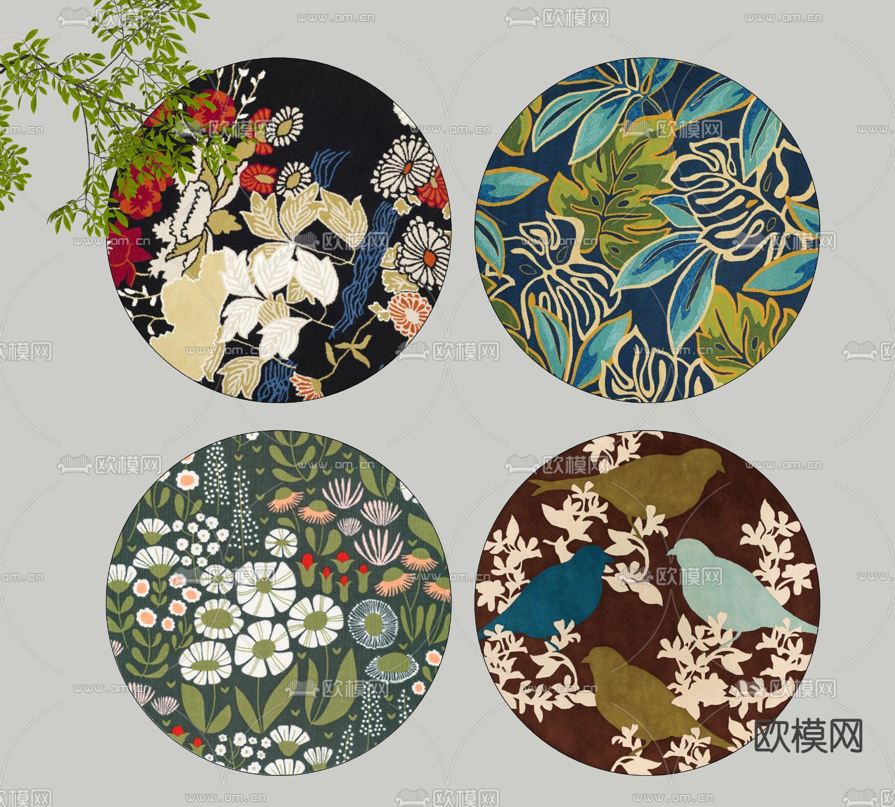 东南亚圆形地毯su模型下载（渲染图2）