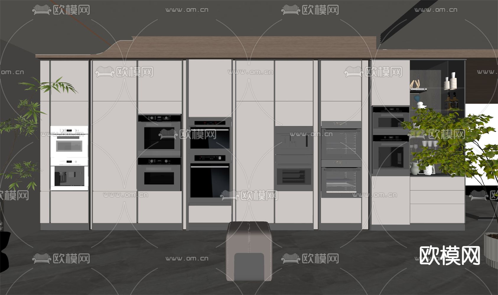 蒸烤一体机 厨房器具su模型下载（渲染图2）
