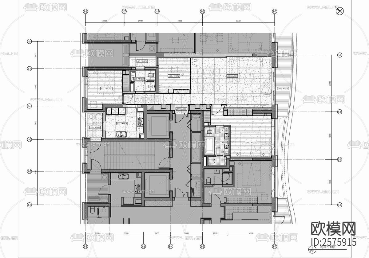 120㎡大平层样板房CAD施工图