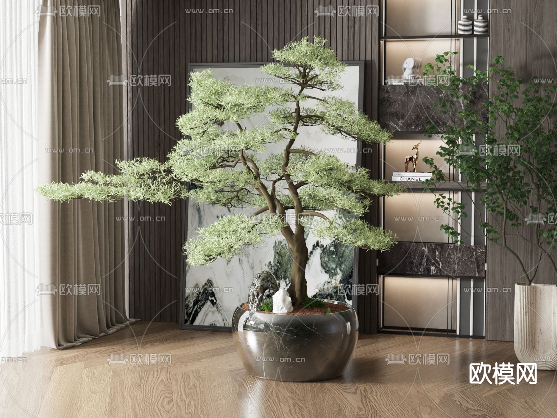 新中式盆景 松树盆栽3d模型下载（渲染图1）