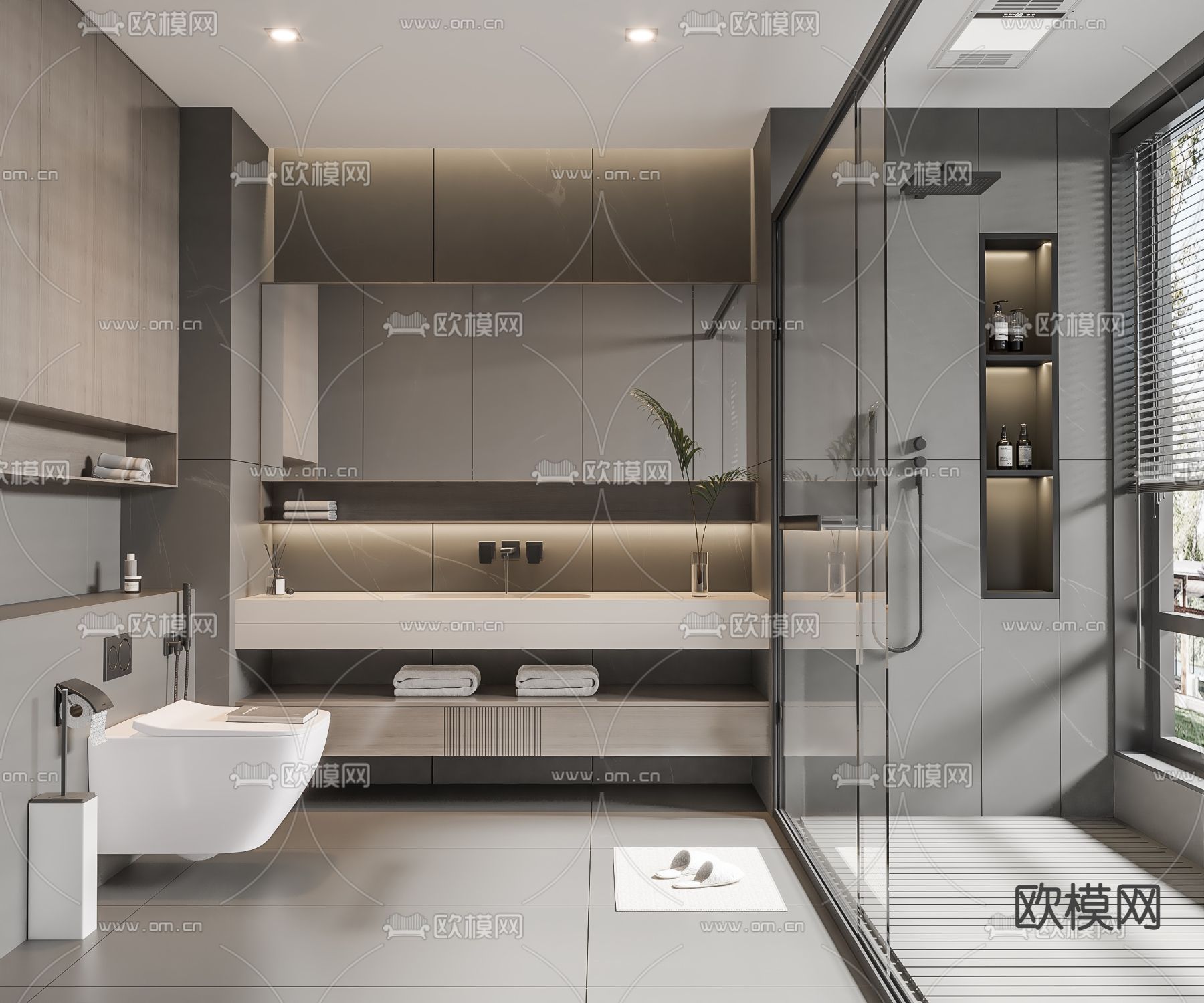 高级灰卫生间 浴室3d模型下载