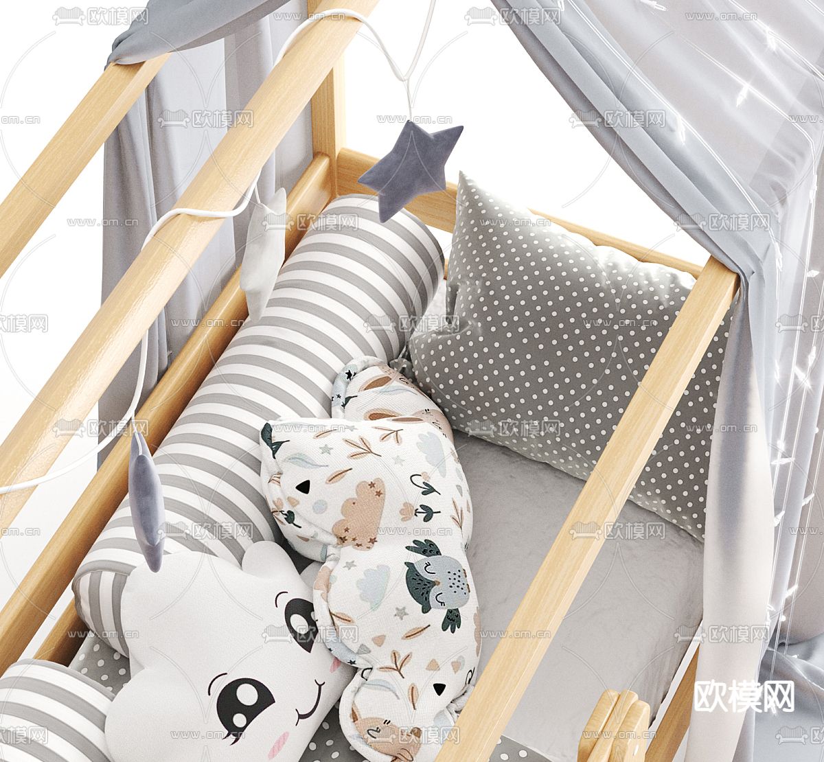 婴儿床 BB床3d模型下载（渲染图3）
