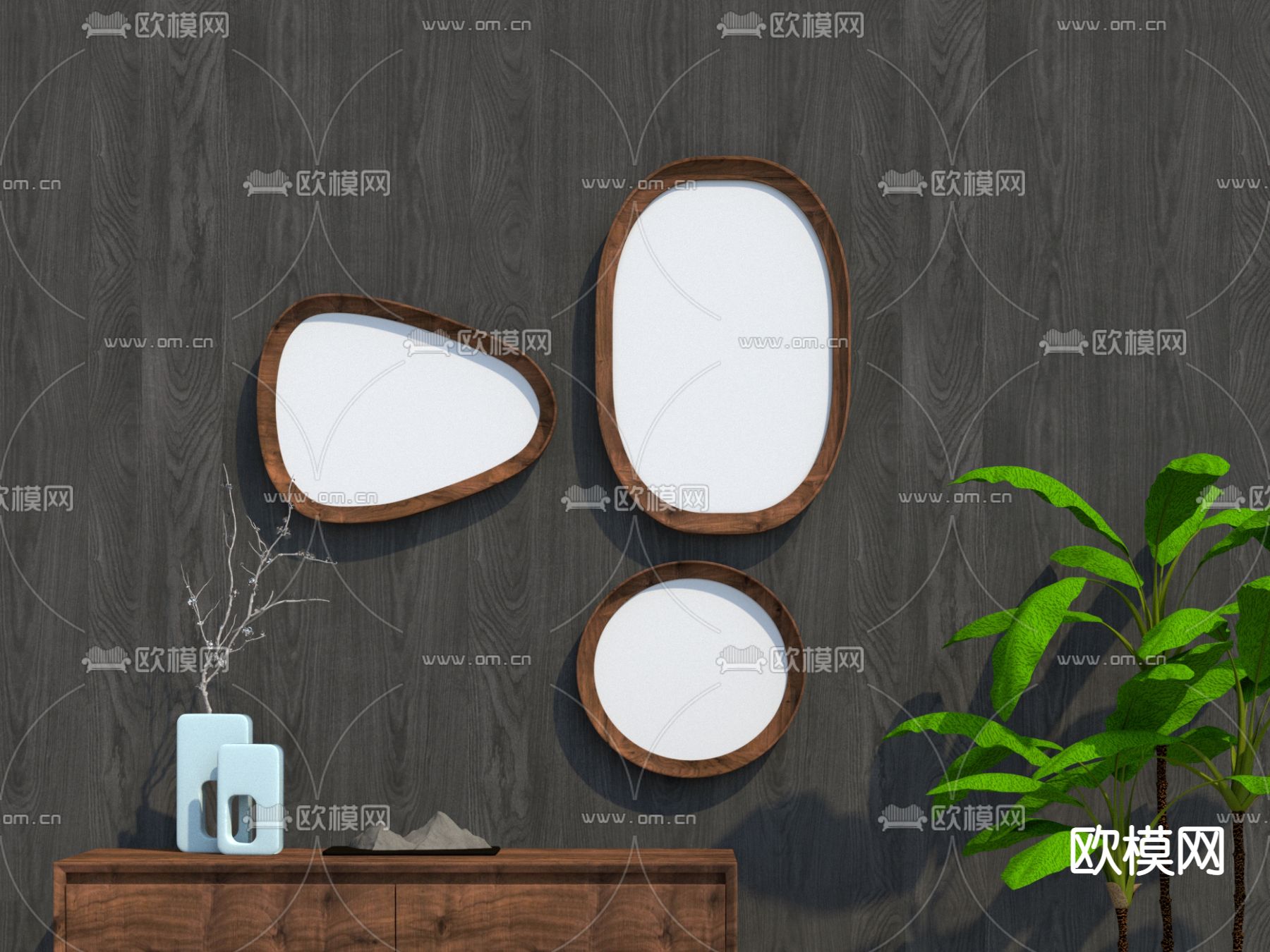 中古风镜子 装饰镜su模型下载（渲染图2）