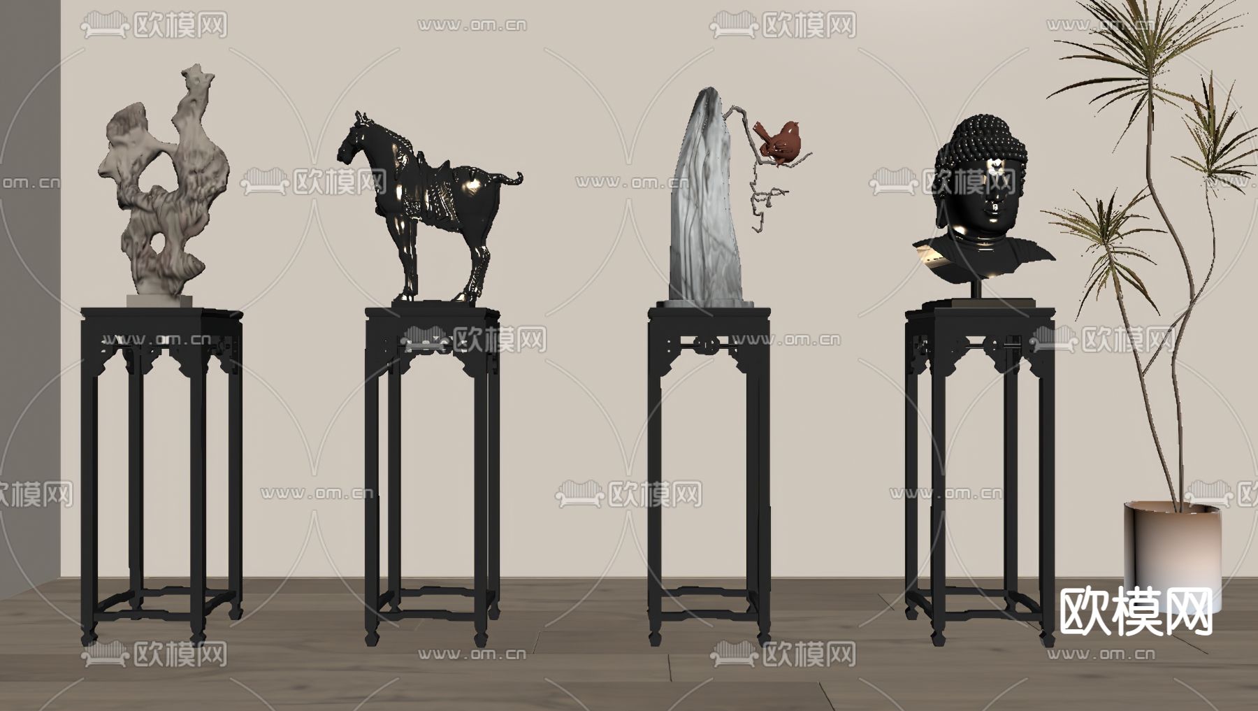 新中式雕塑 摆件su模型下载（渲染图2）