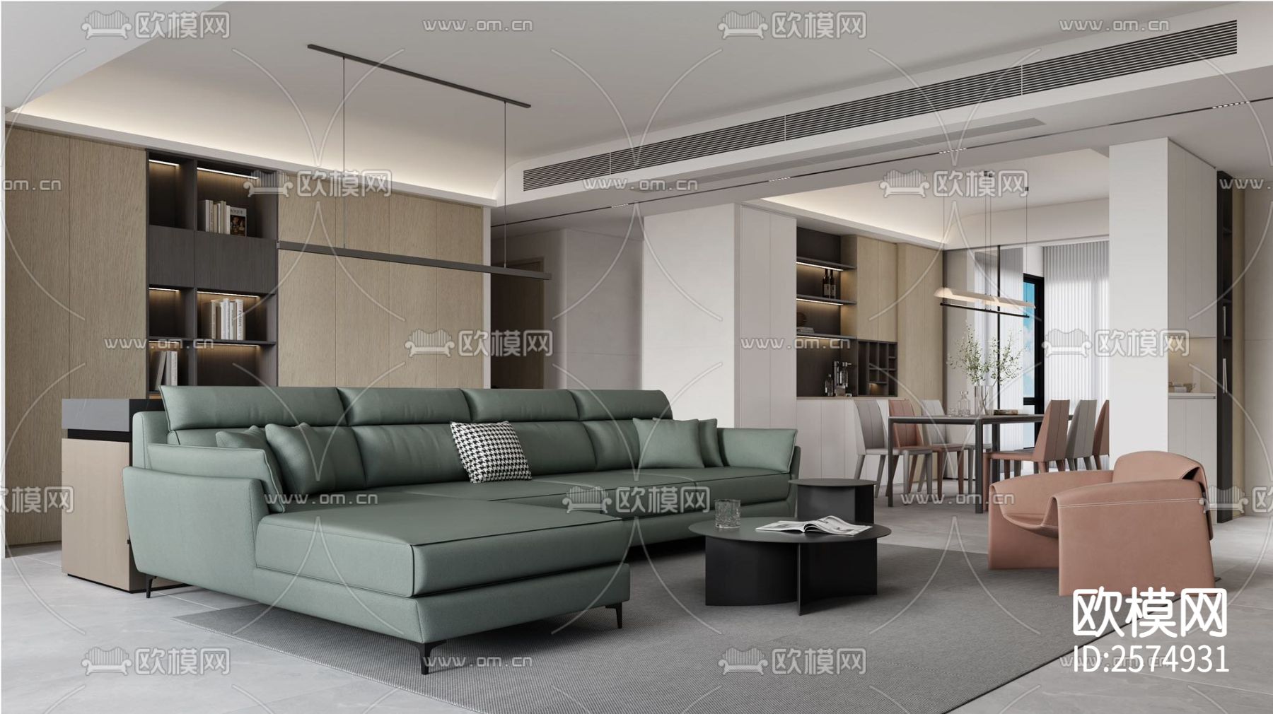 190平现代家装CAD施工图下载（渲染图2）