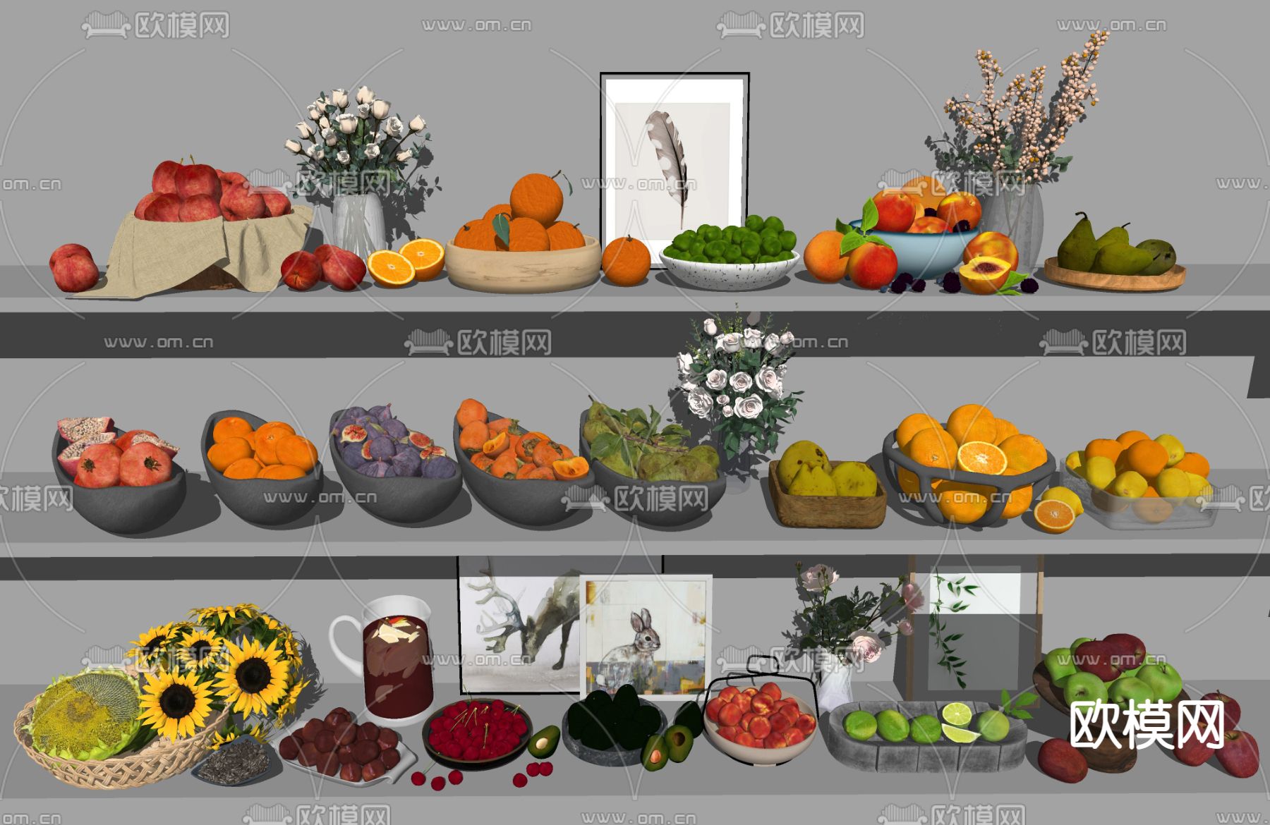 水果果盘 樱桃 橘子 橙子su模型下载（渲染图2）