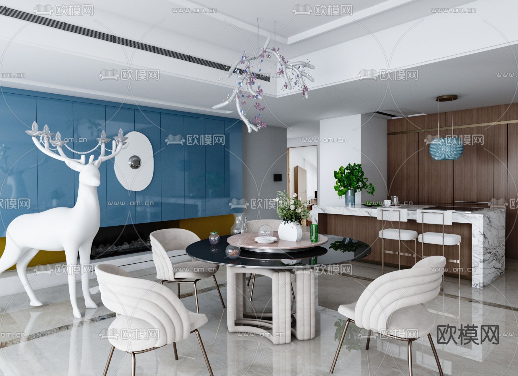 观安设计 后现代餐厅3d模型