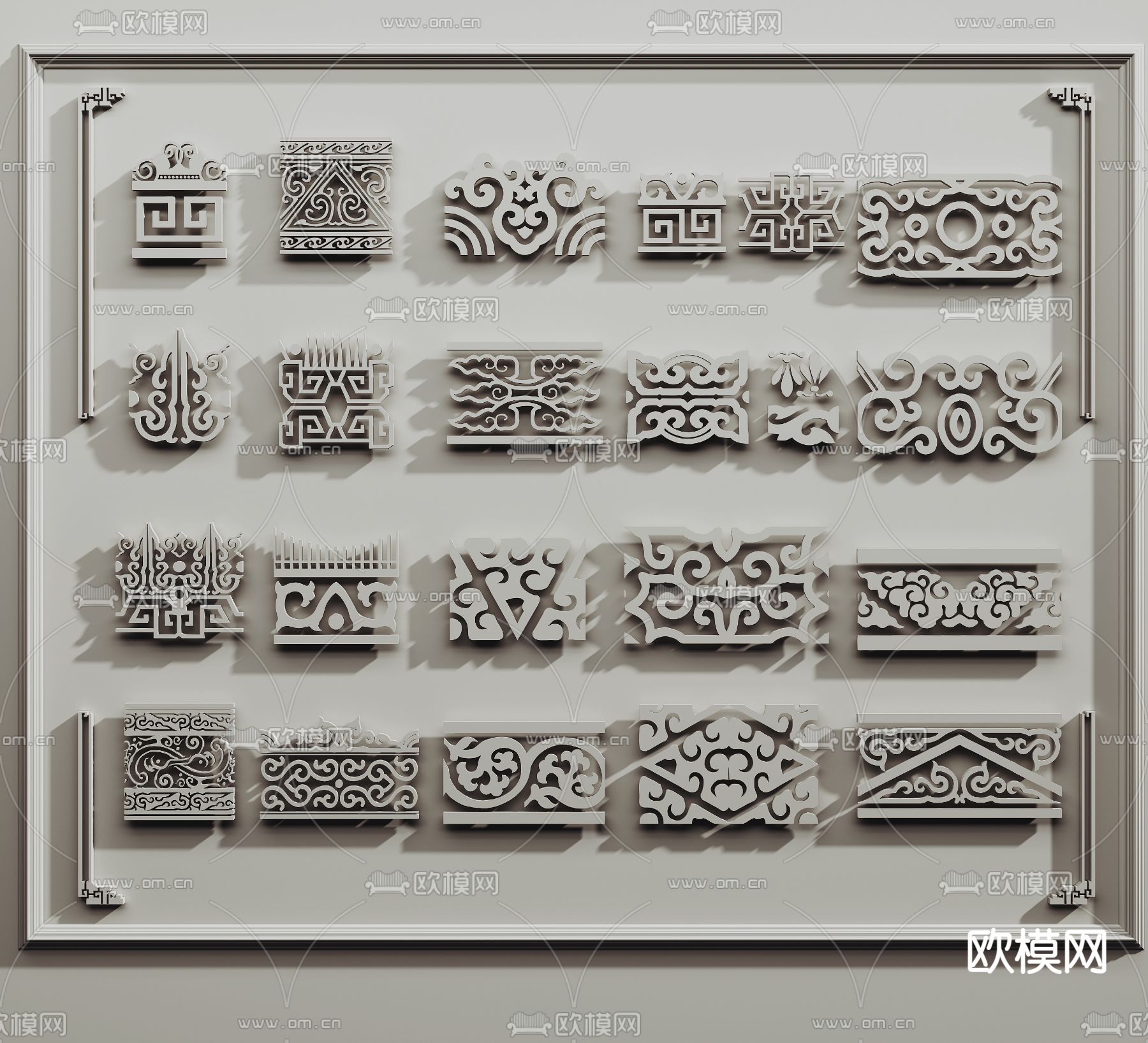 中式镂空雕花 纹样su模型下载（渲染图1）