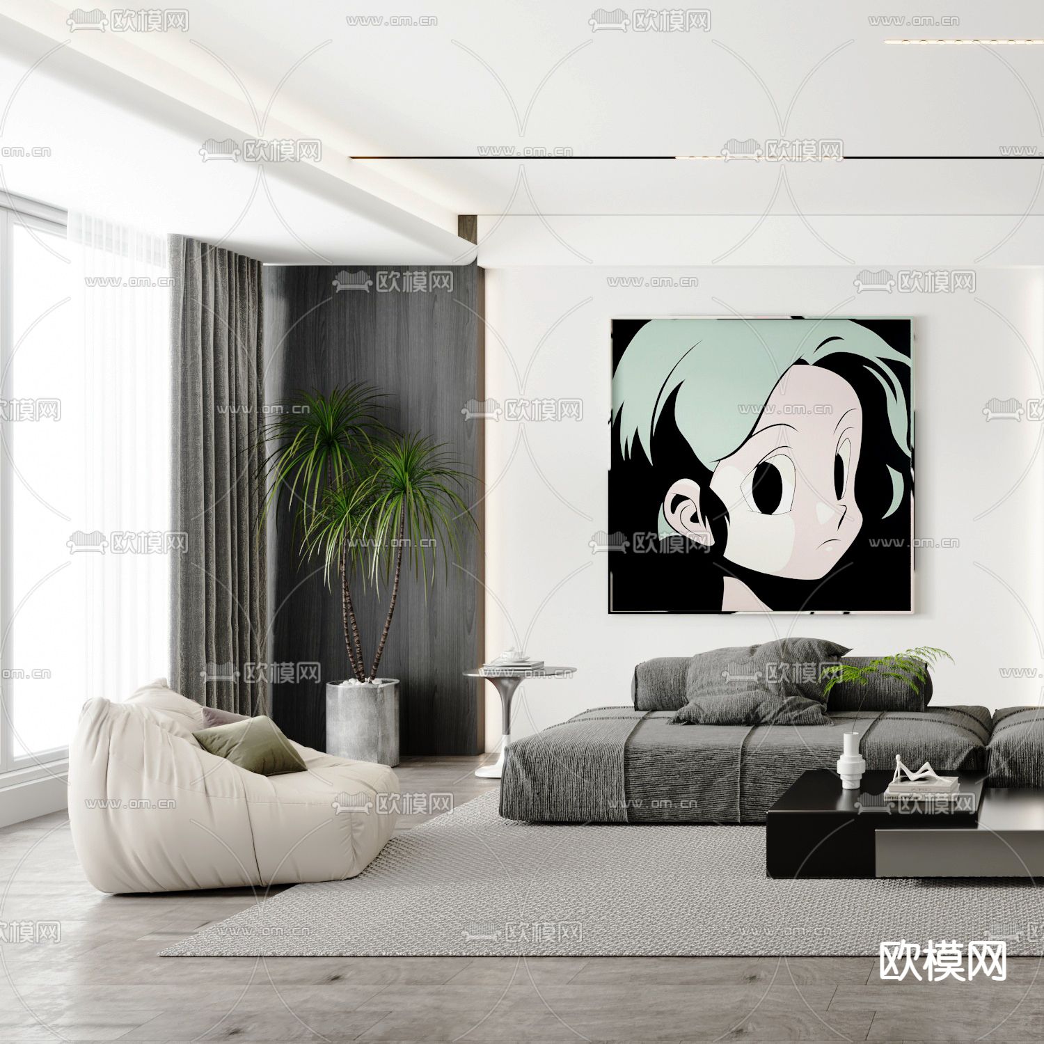 高级灰客厅3d模型