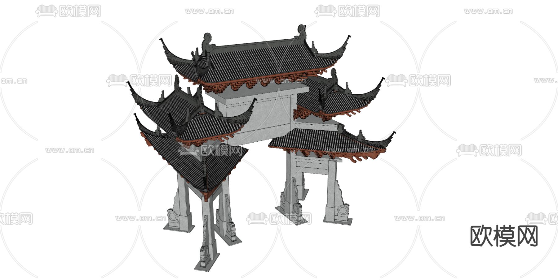 中式古建牌坊牌楼su模型下载（渲染图2）