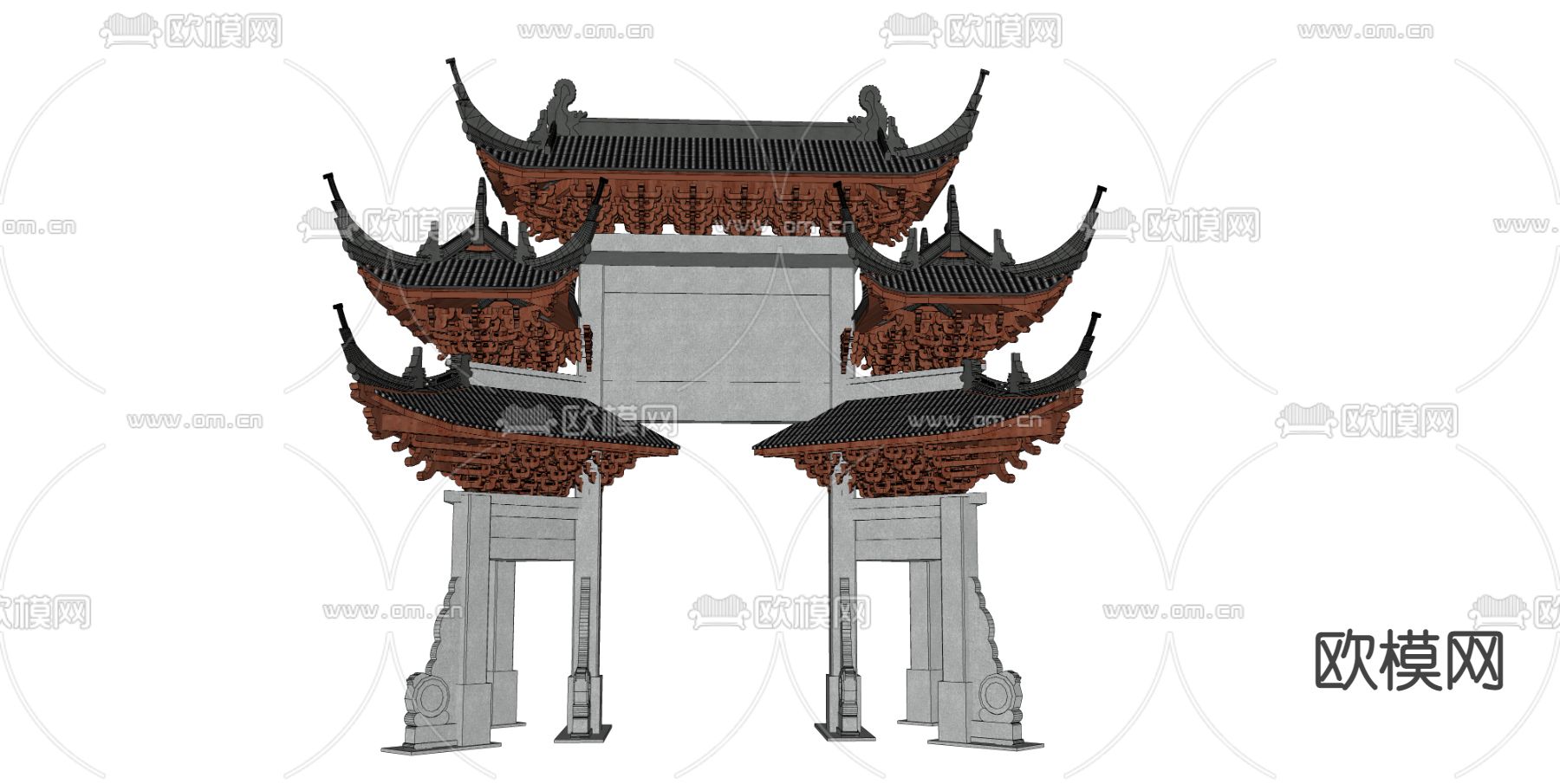 中式古建牌坊牌楼su模型下载（渲染图4）