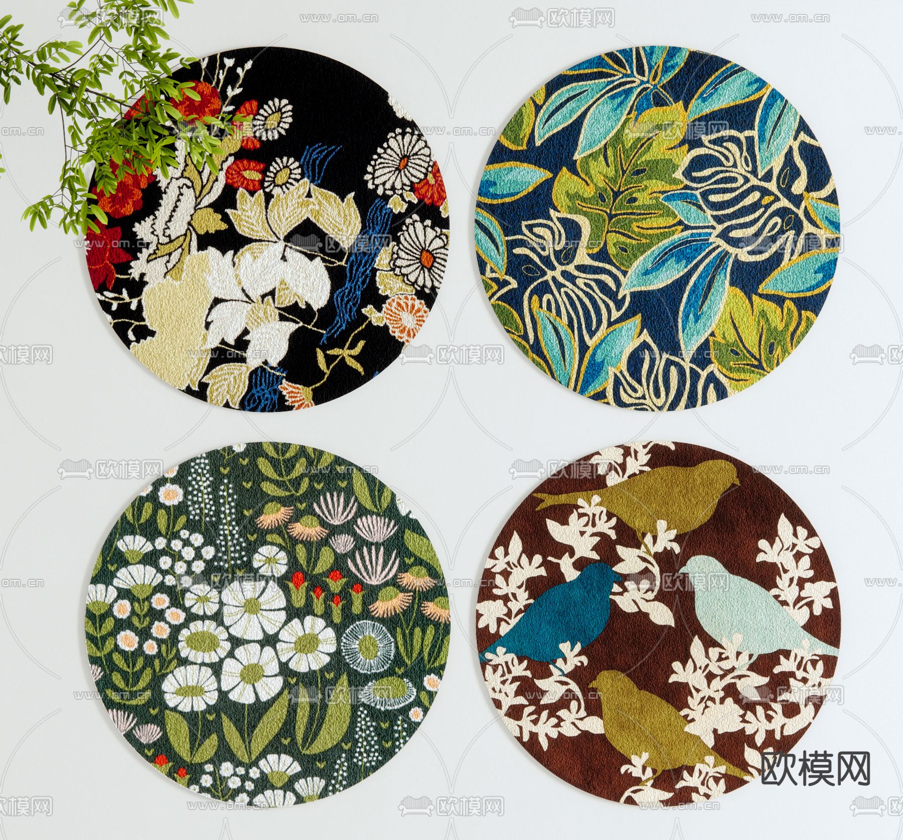 东南亚圆形地毯su模型下载（渲染图1）