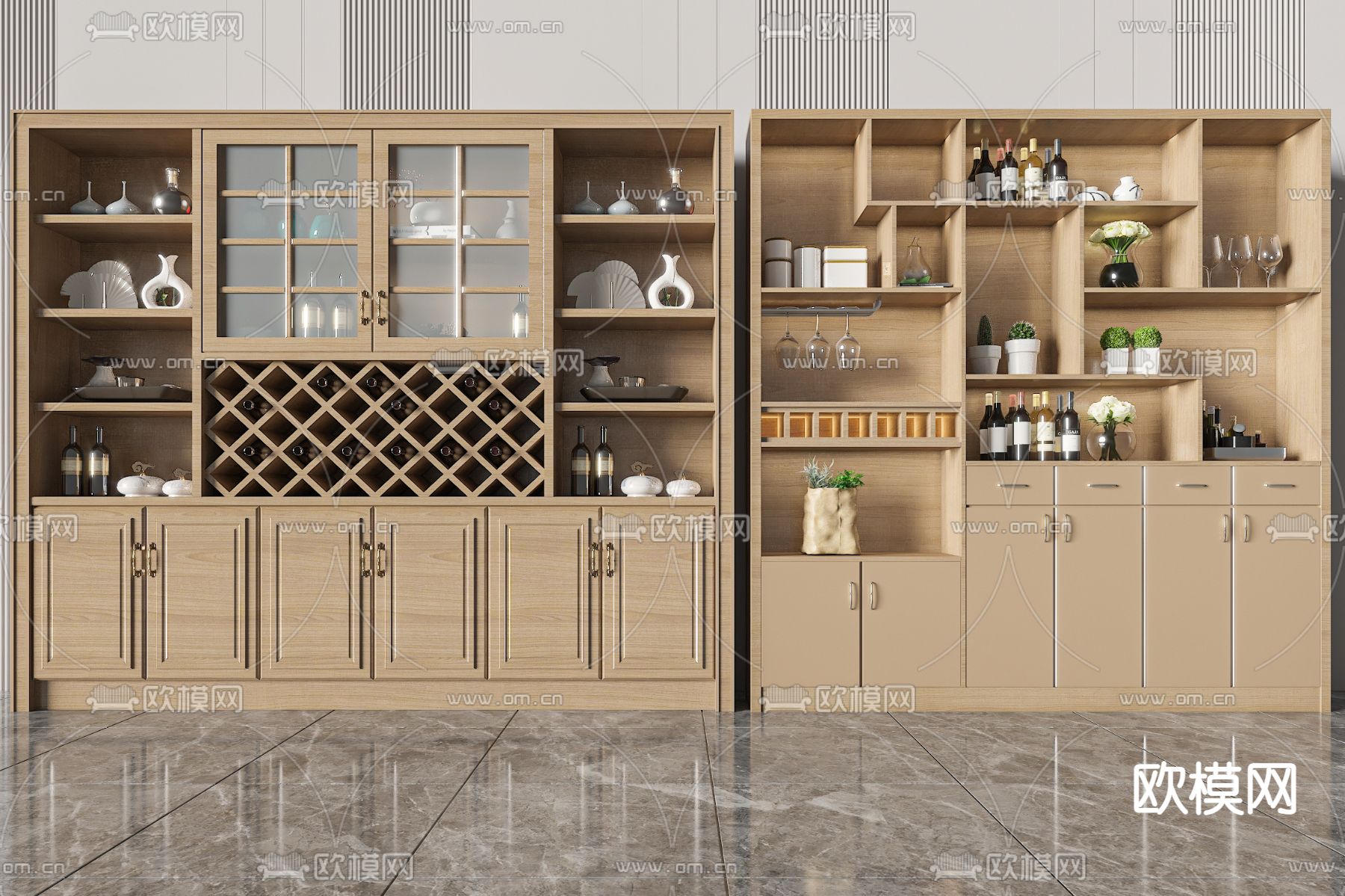 实木酒柜3d模型下载