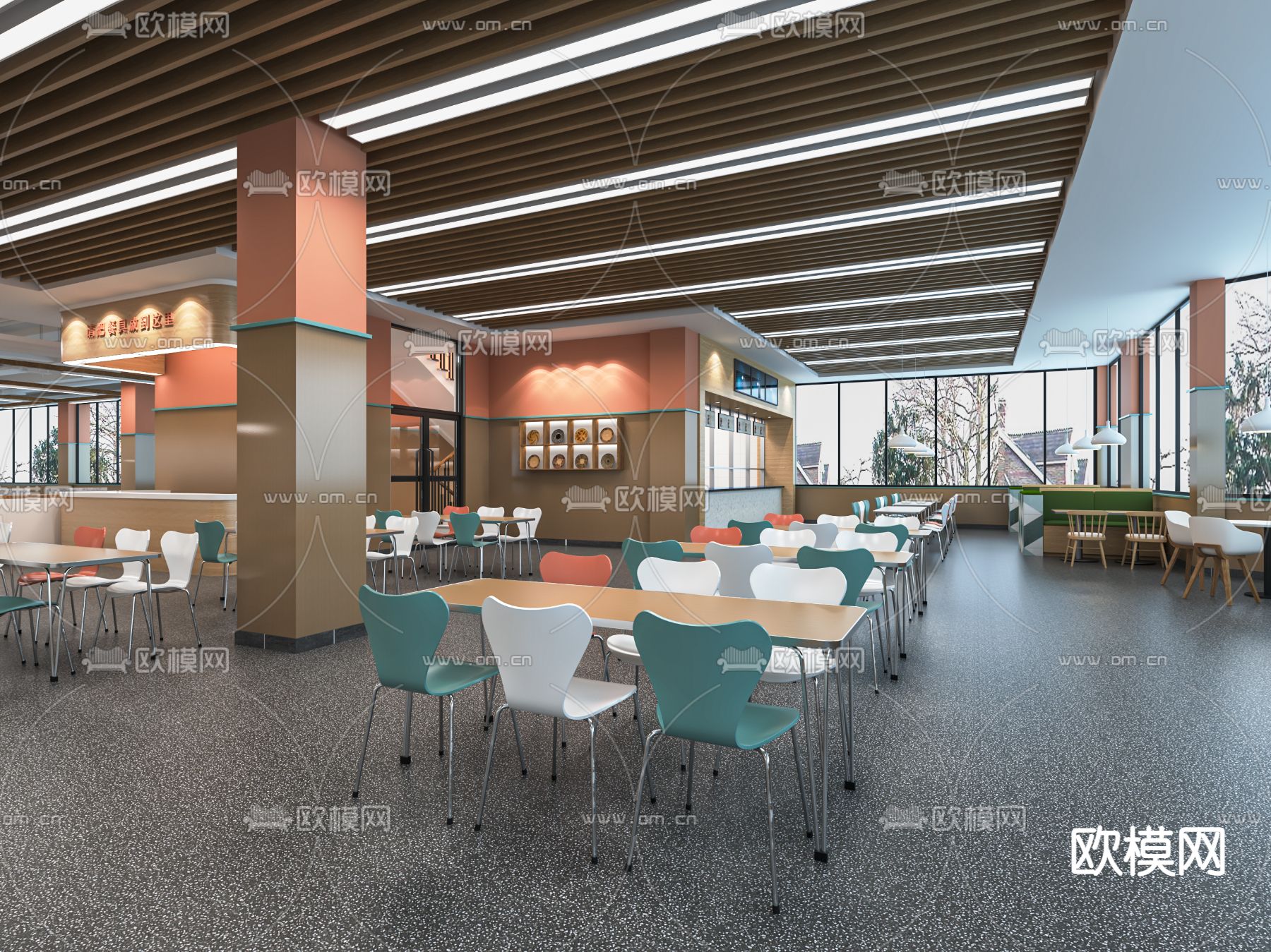 现代食堂su模型下载（渲染图1）