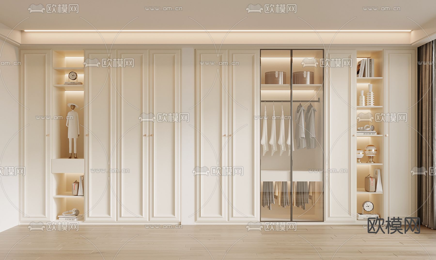 奶油风衣柜 衣橱3d模型下载