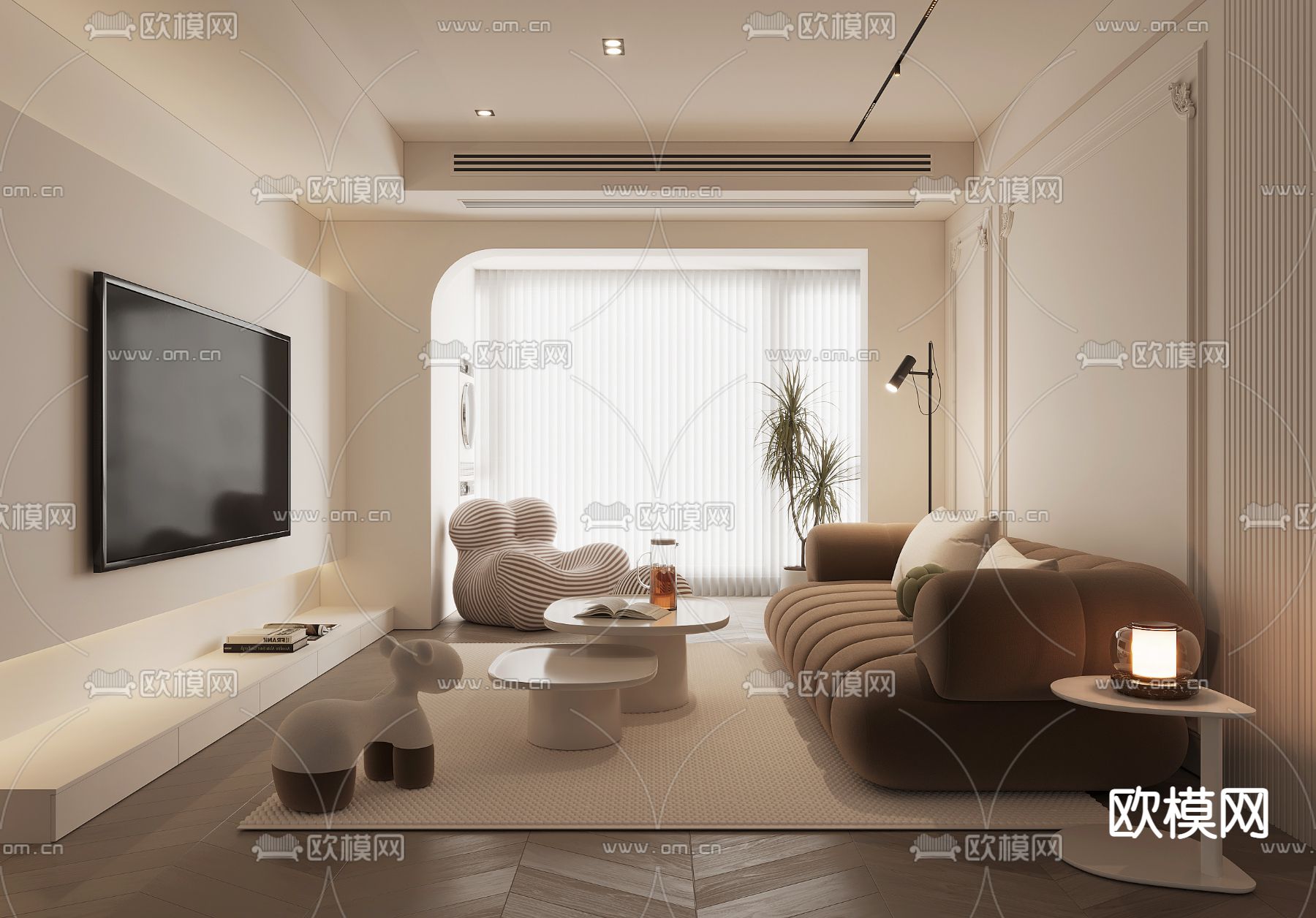 奶油风客厅3d模型