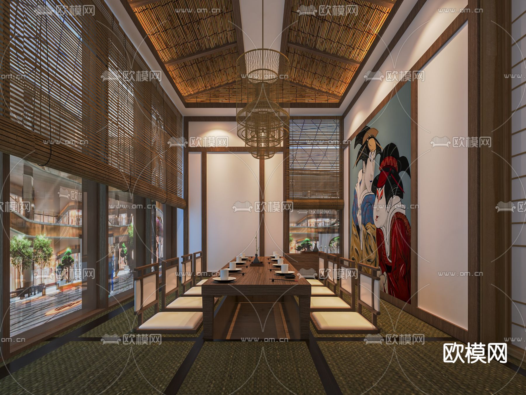 日式料理店包厢 包间 包房su模型下载_ID14027342_sketchup模型下载-欧模网