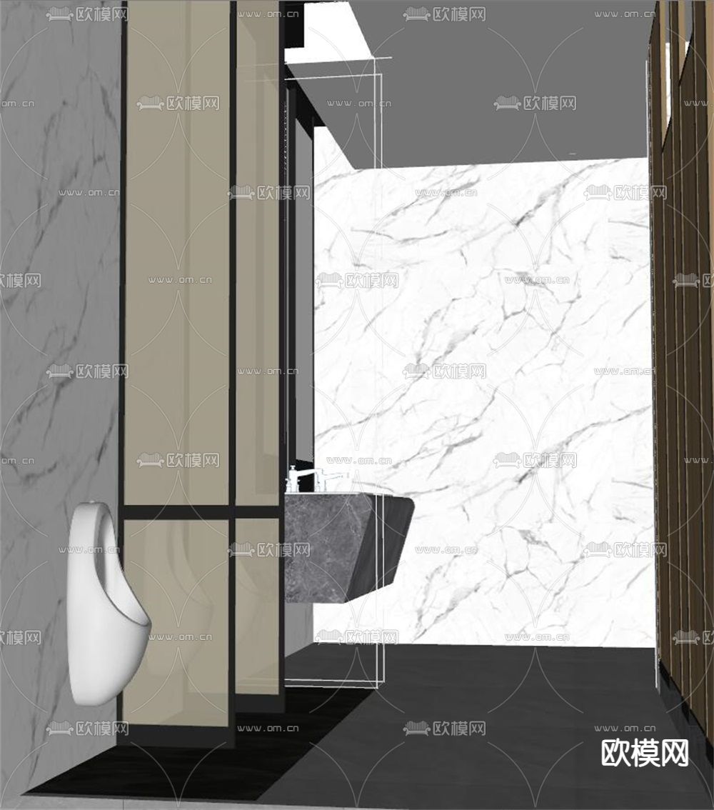 公共卫生间 洗手间su模型下载（渲染图2）