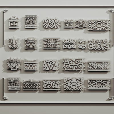  中式镂空雕花 纹样su模型 