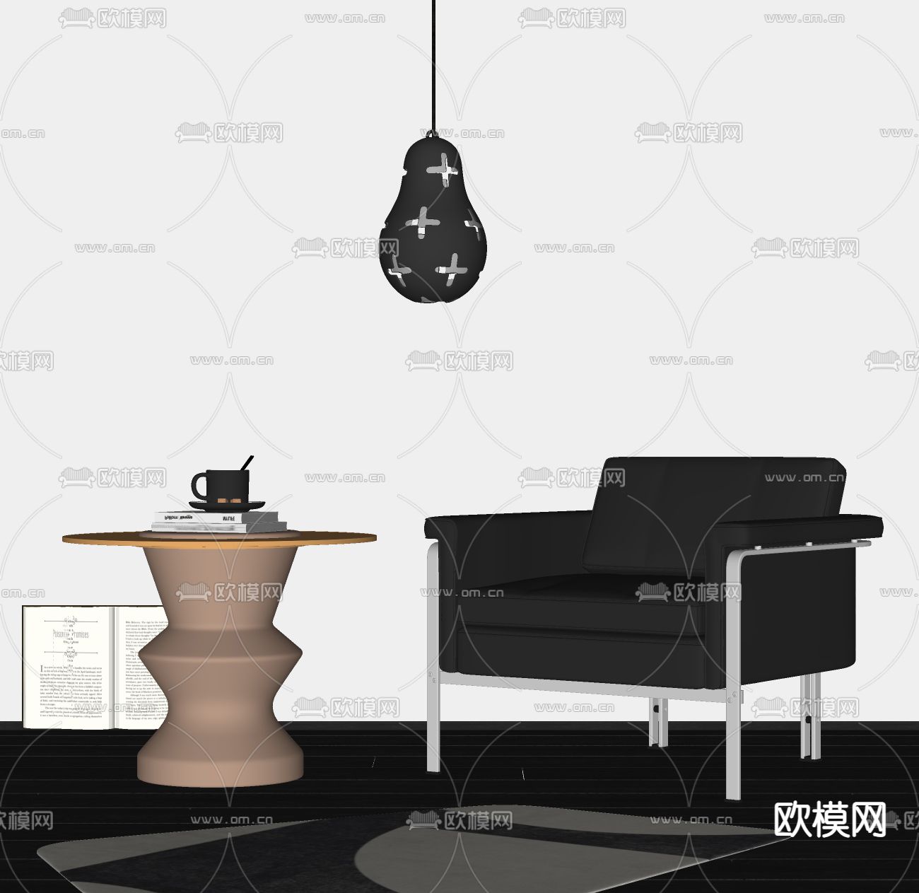 暗黑风单人沙发su模型下载（渲染图2）