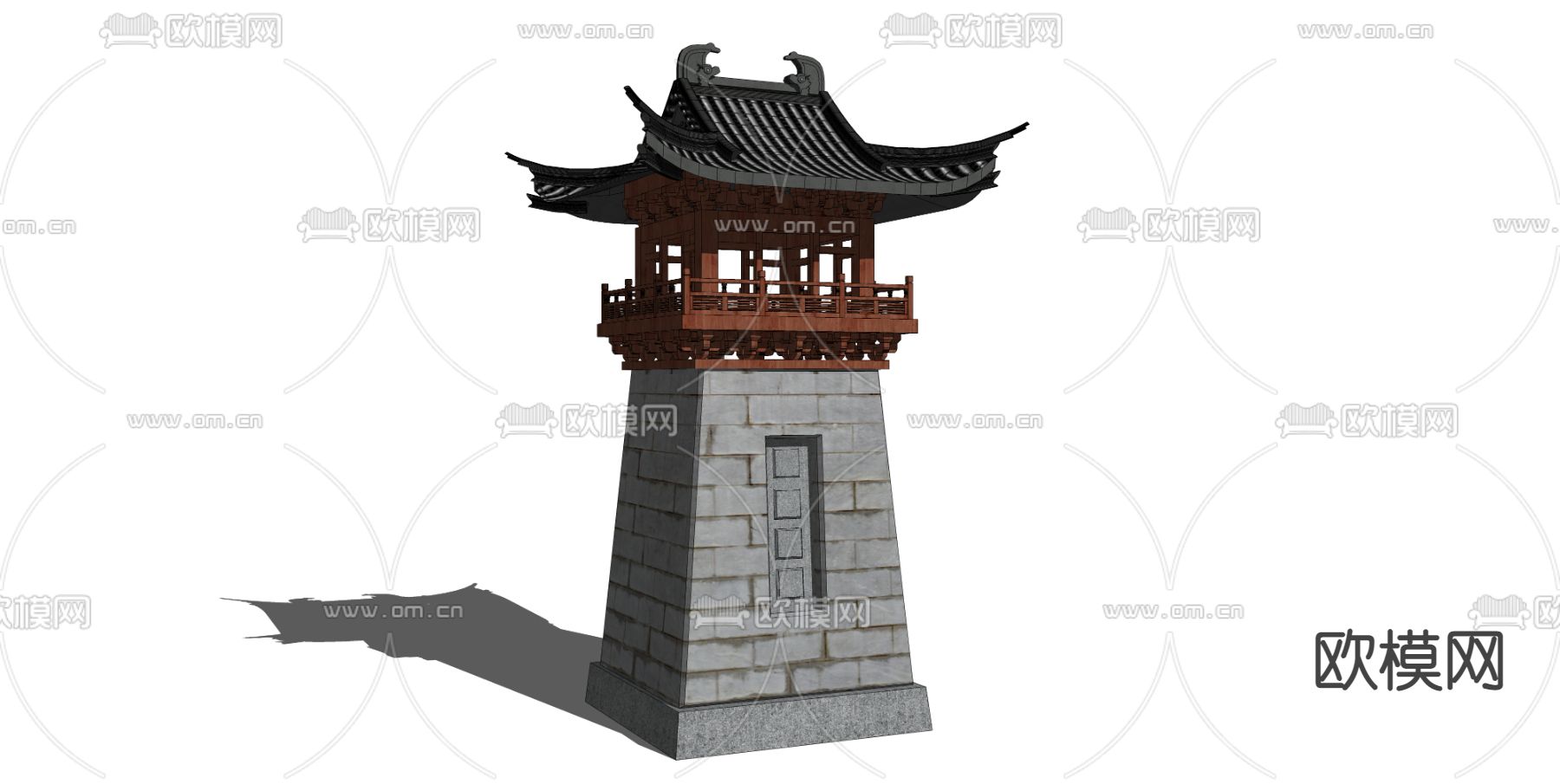 新中式钟楼 鼓楼su模型下载（渲染图2）