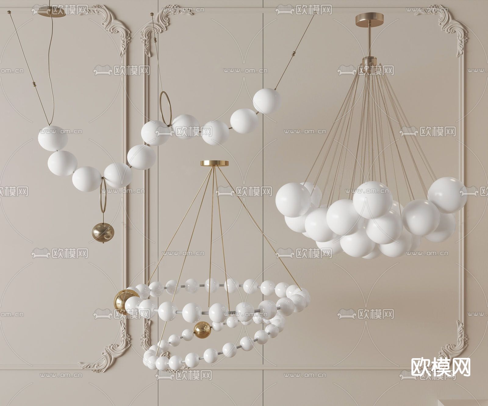 法式吊灯 球形吊灯su模型下载（渲染图1）