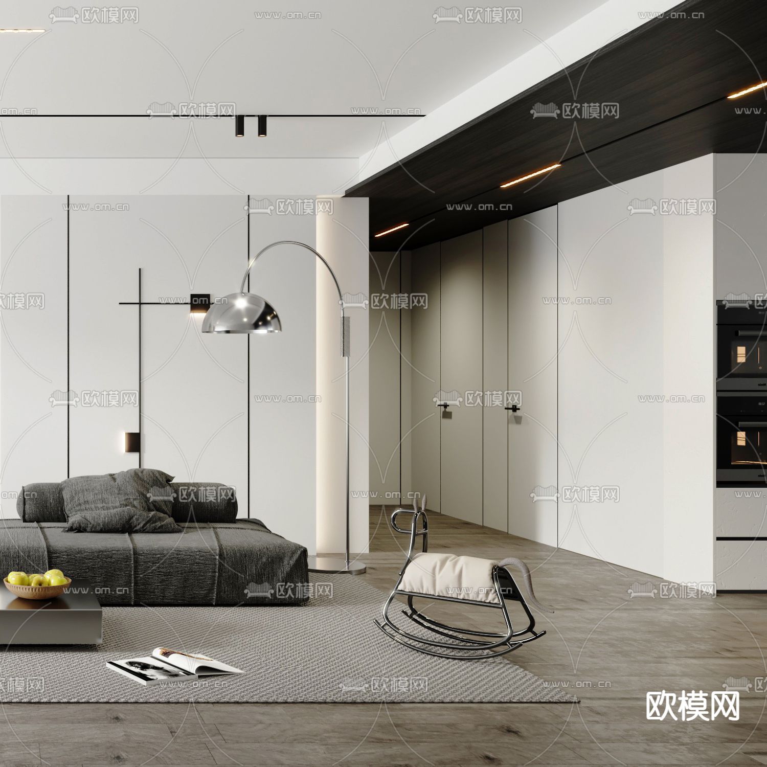 高级灰客厅3d模型
