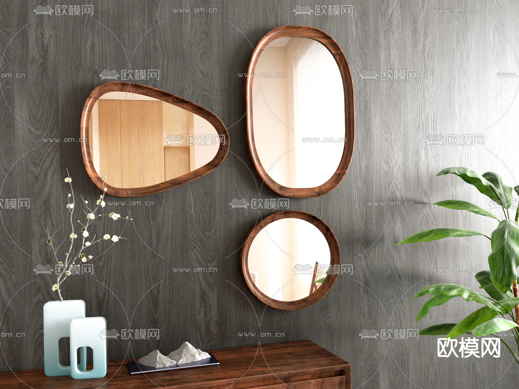 中古风镜子 装饰镜su模型下载（渲染图1）