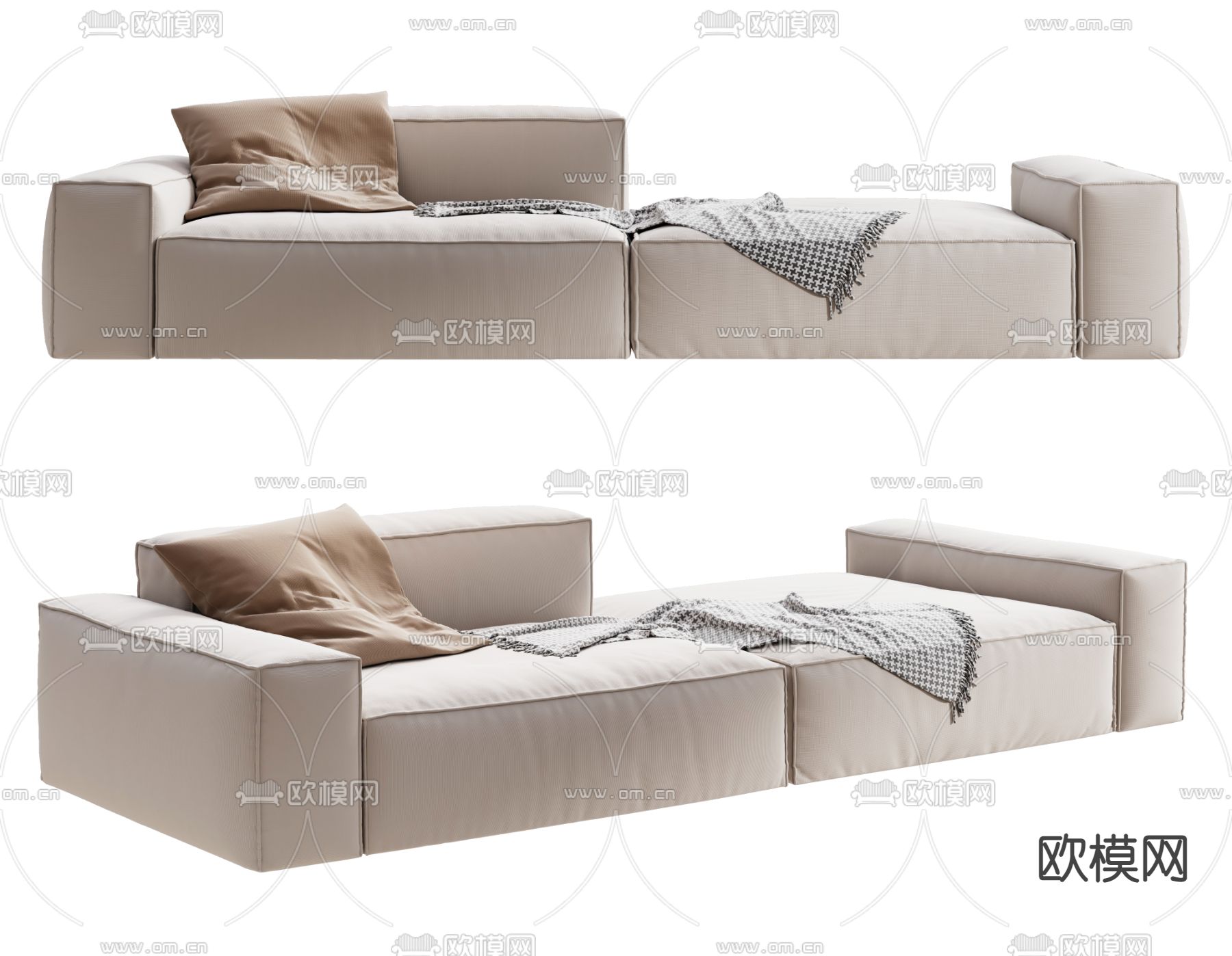 poliform 奶油风双人沙发su模型下载（渲染图1）