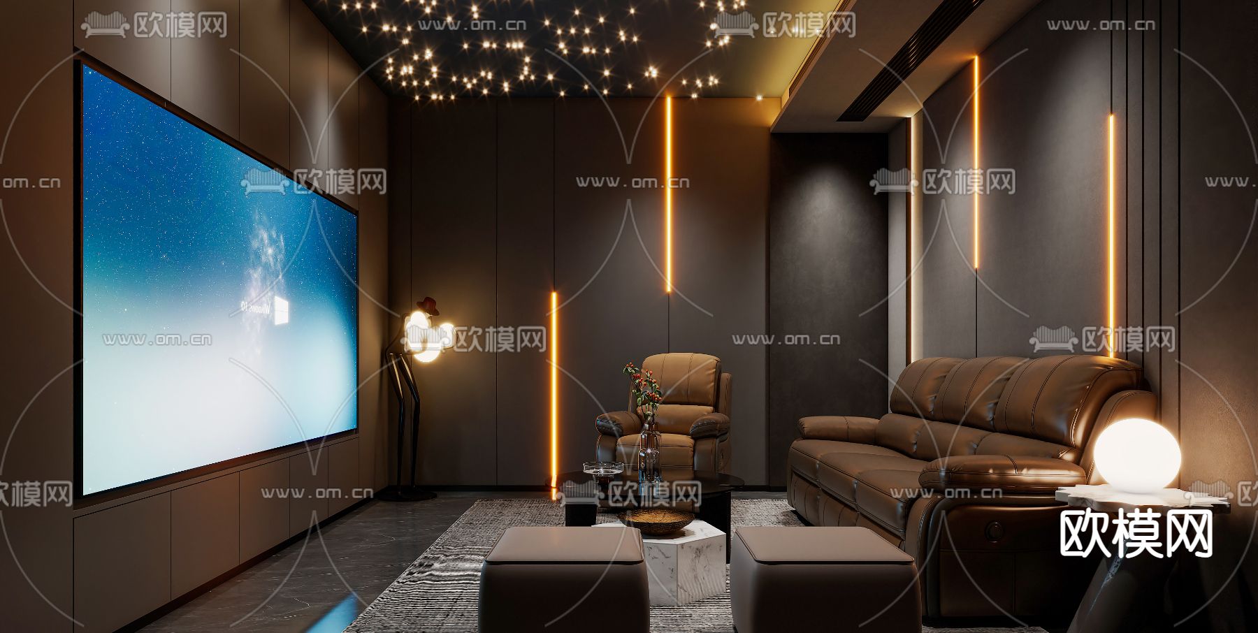 影音室 视听室 家庭影院3d模型下载（渲染图1）