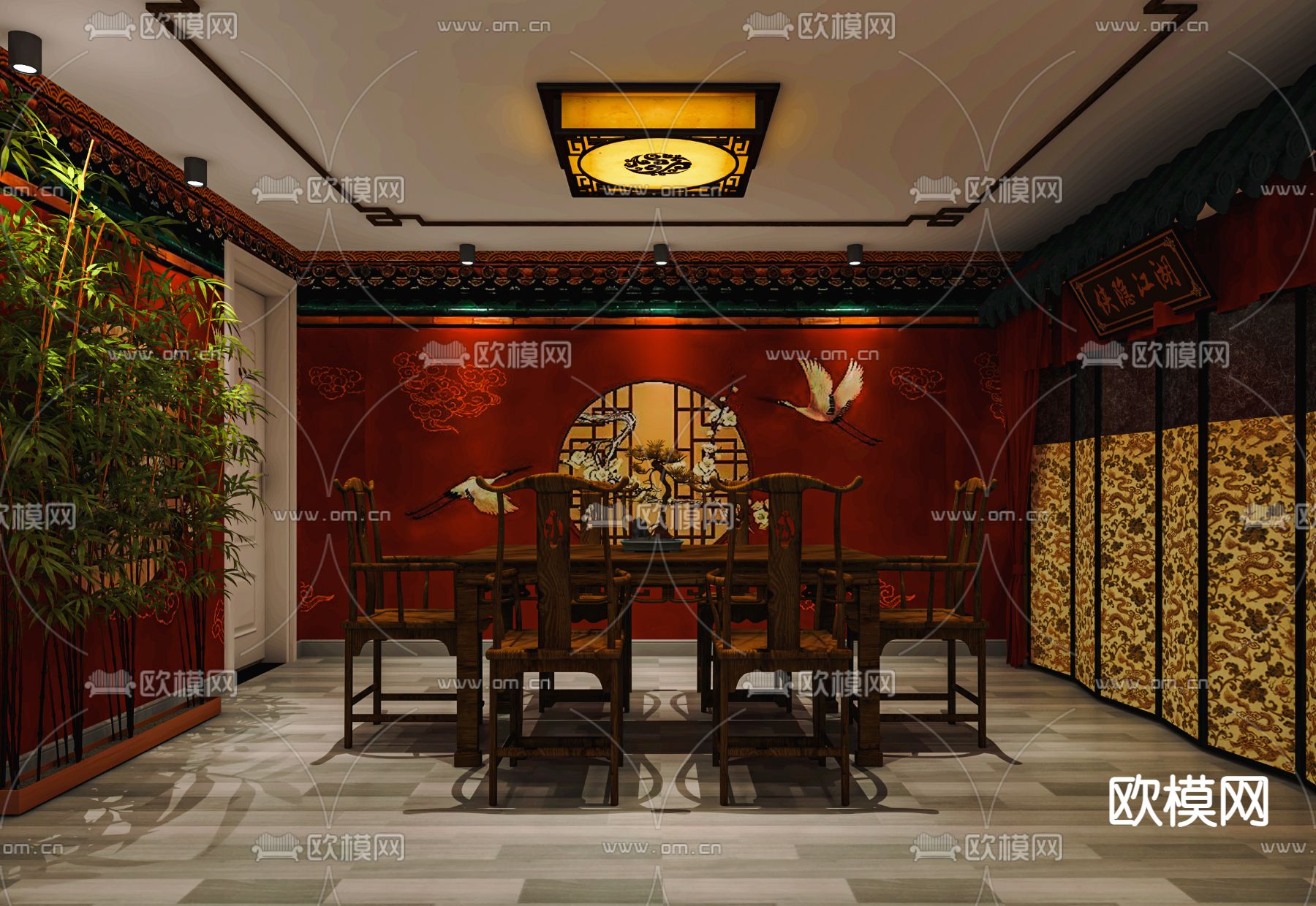 新中式剧本杀 桌游室su模型下载（渲染图1）