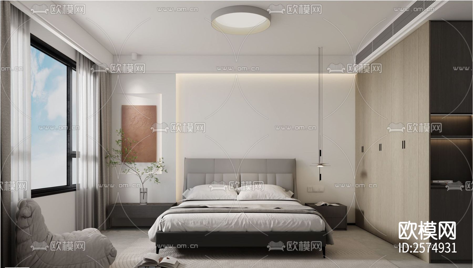 190平现代家装CAD施工图下载（渲染图3）