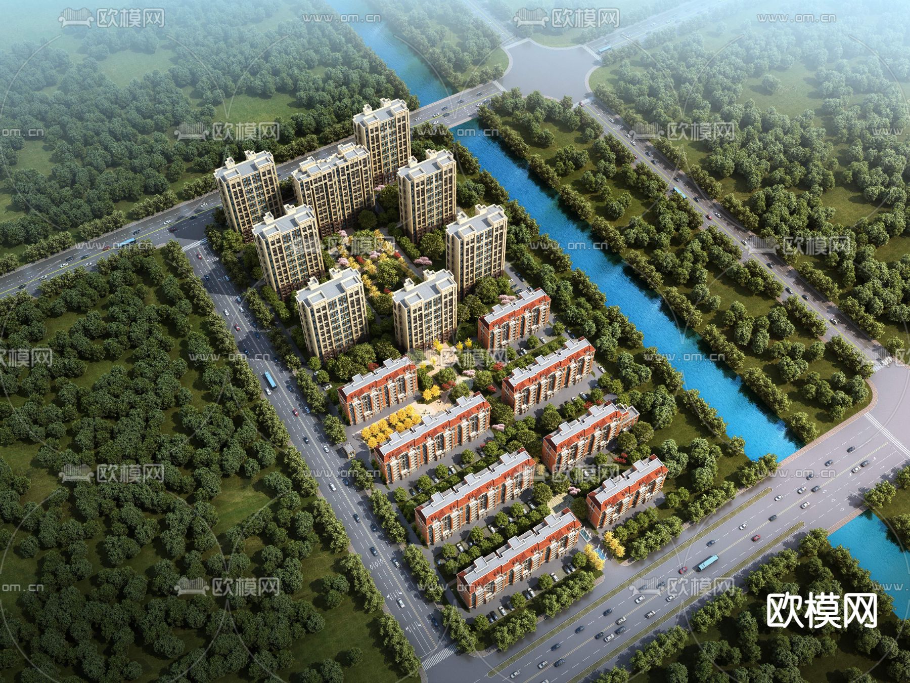 住宅小区鸟瞰3d模型下载