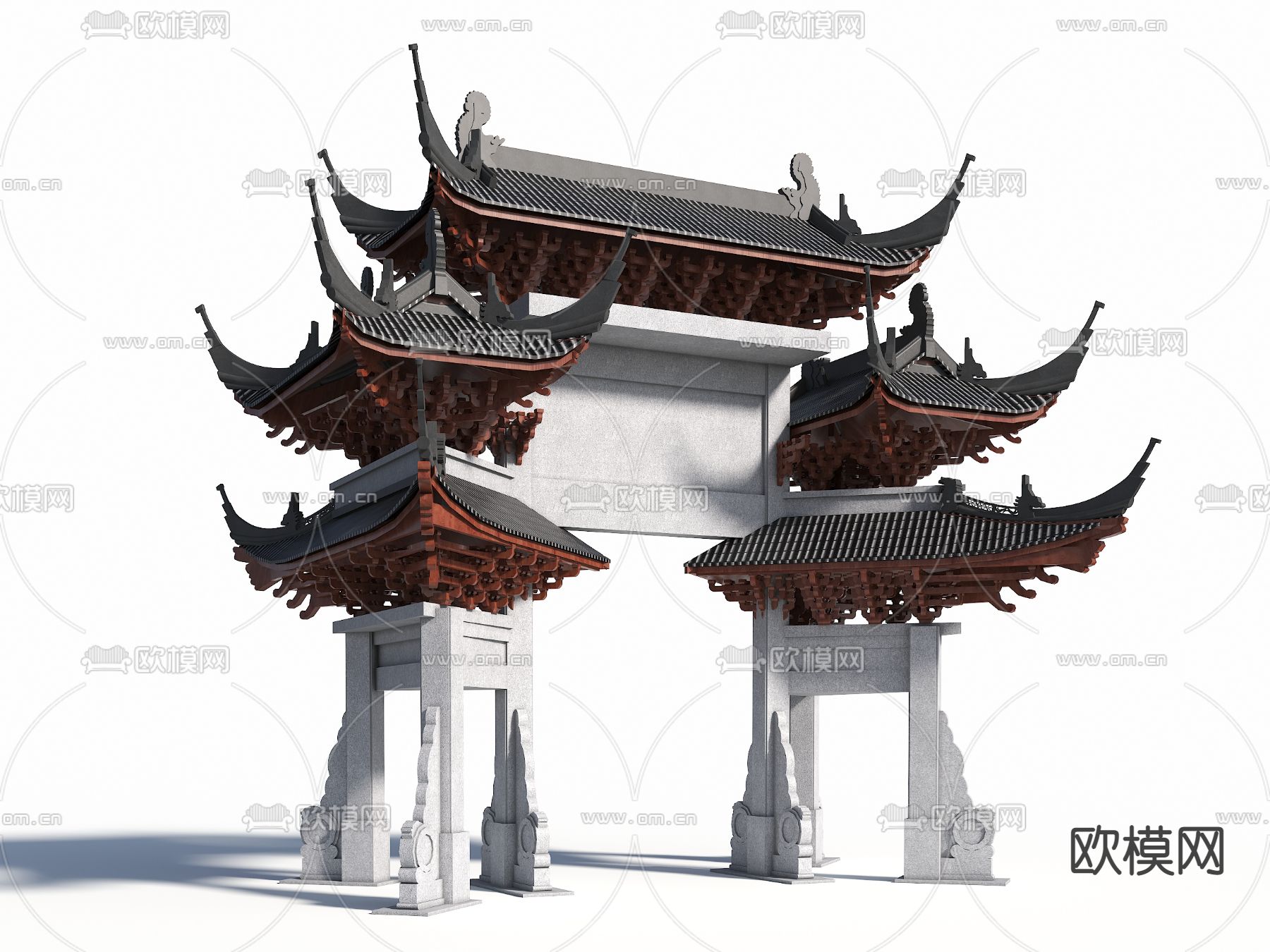 中式古建牌坊牌楼su模型下载（渲染图1）