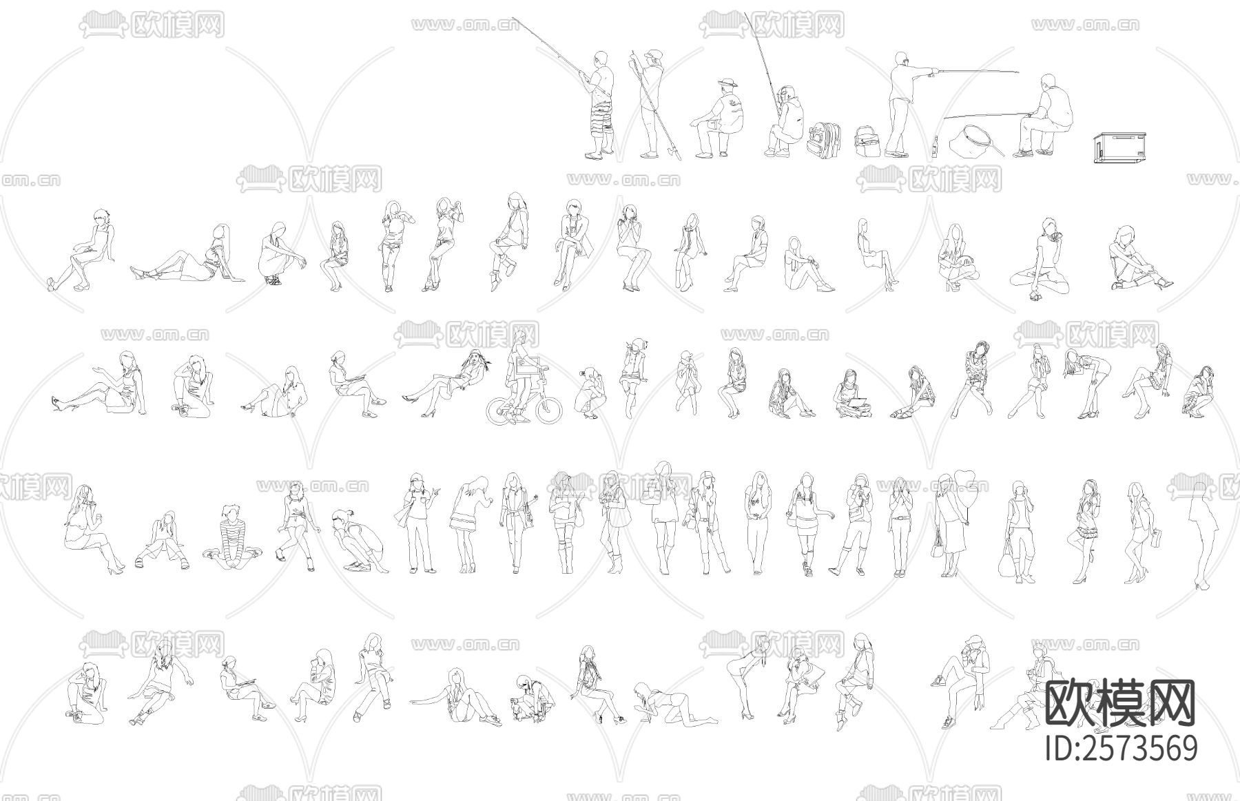 各种人物CAD图库下载（渲染图1）