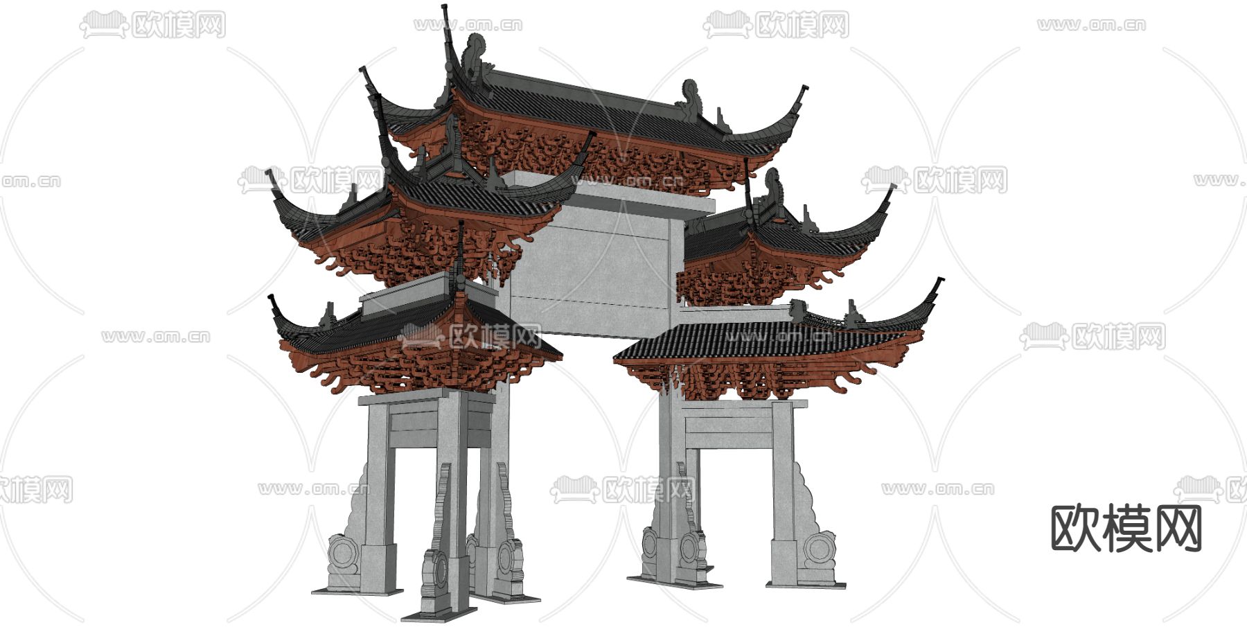 中式古建牌坊牌楼su模型下载（渲染图3）