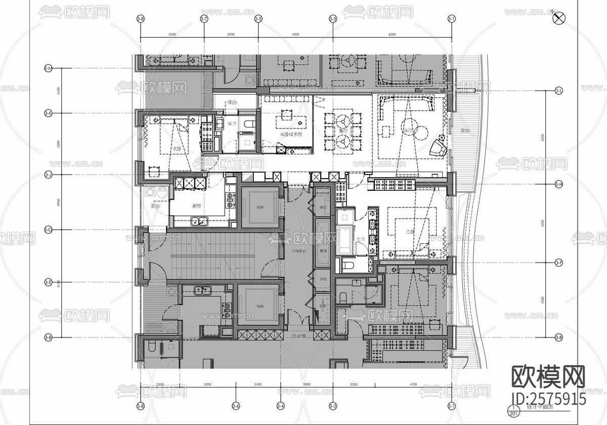 120㎡大平层样板房CAD施工图