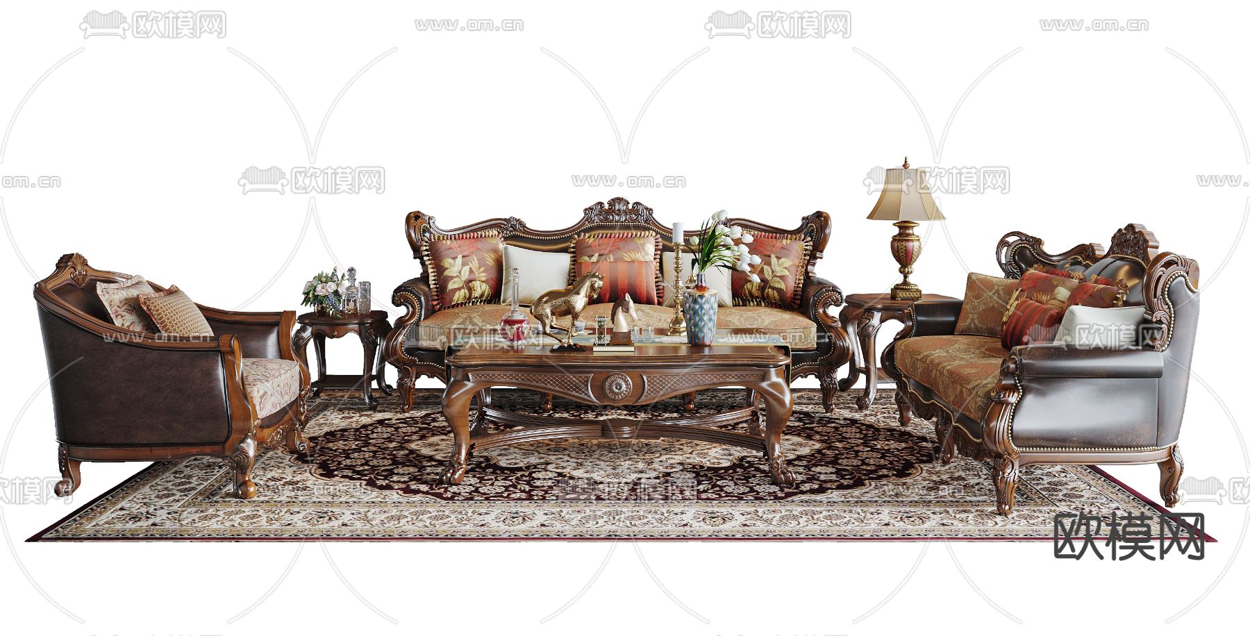 美式组合沙发su模型下载（渲染图1）