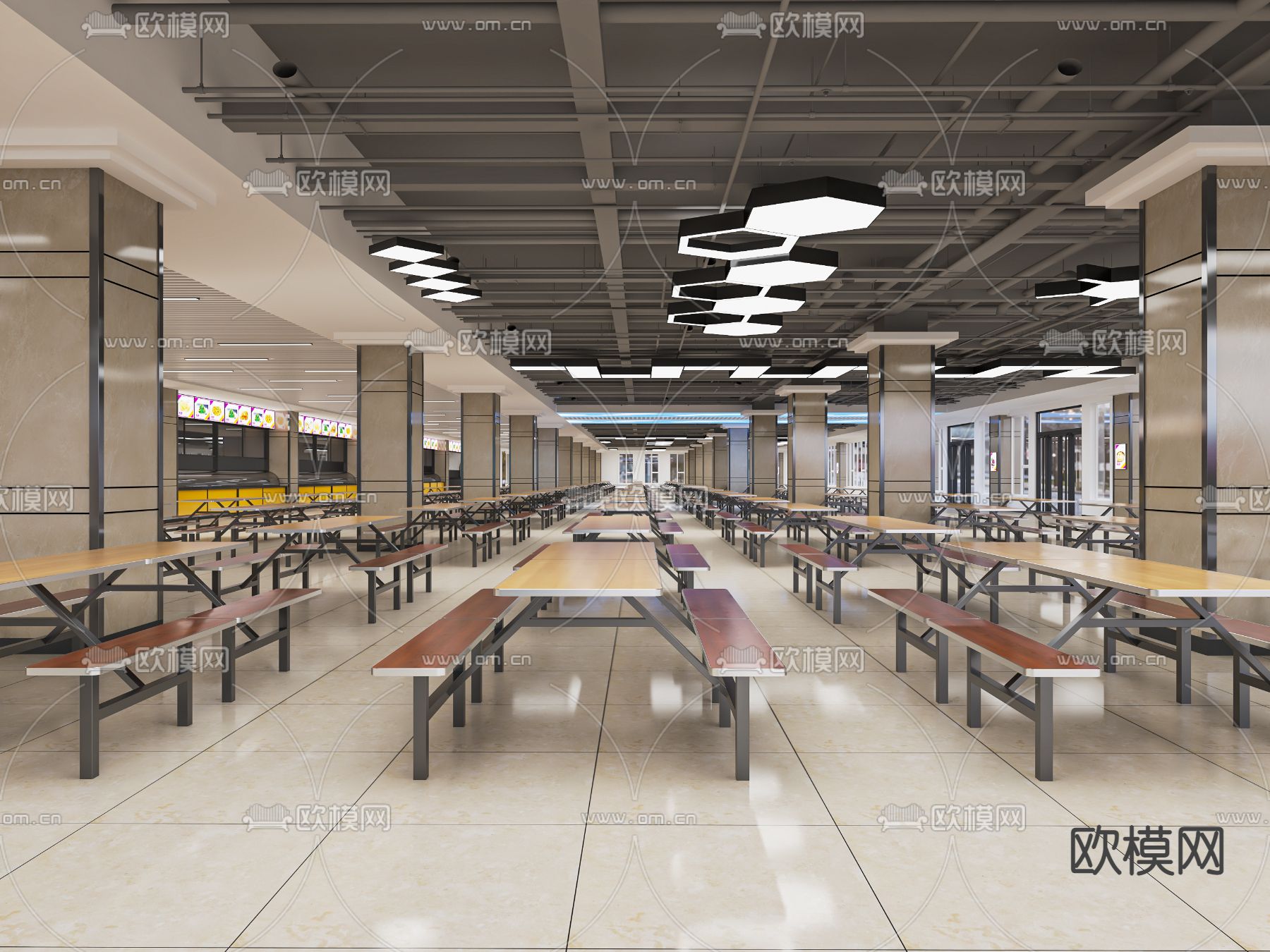 现代食堂su模型下载（渲染图1）