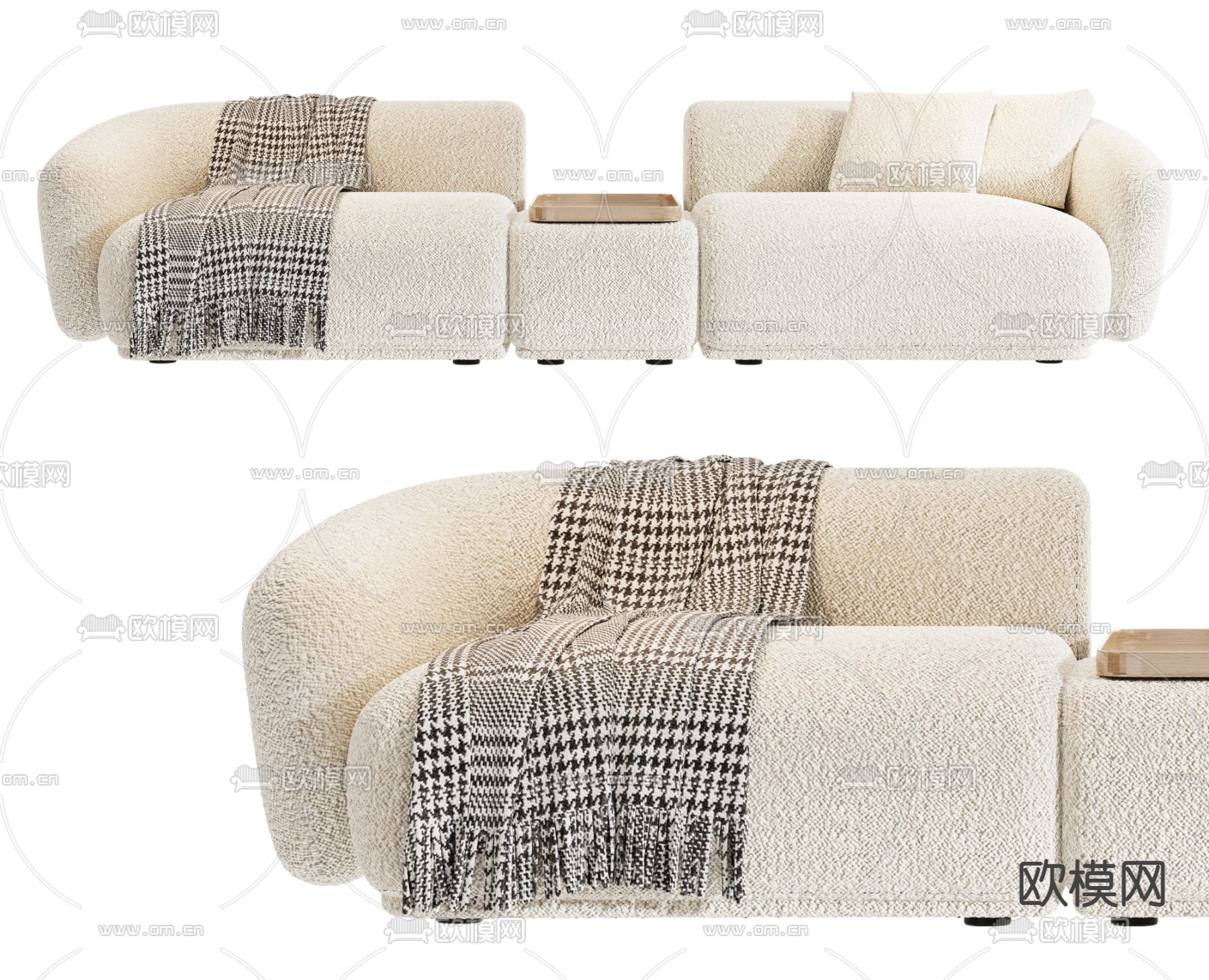 Baxter 奶油风布艺沙发su模型下载（渲染图1）