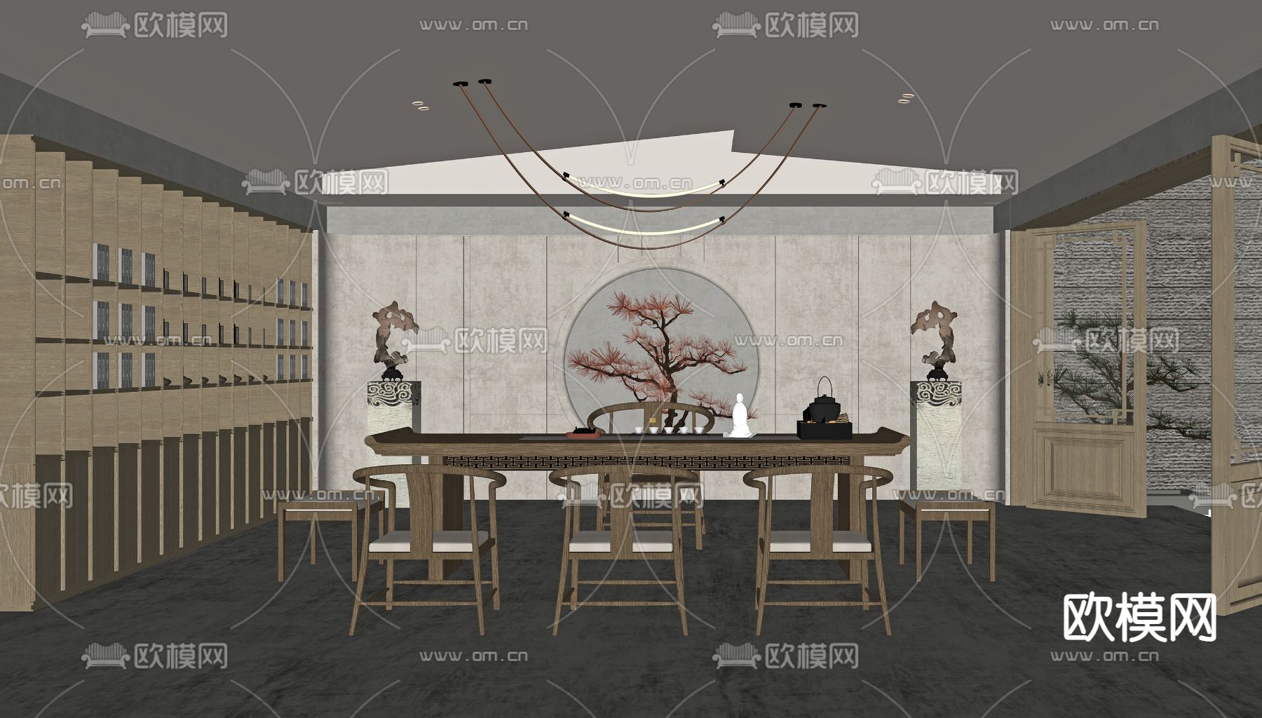 新中式茶室su模型