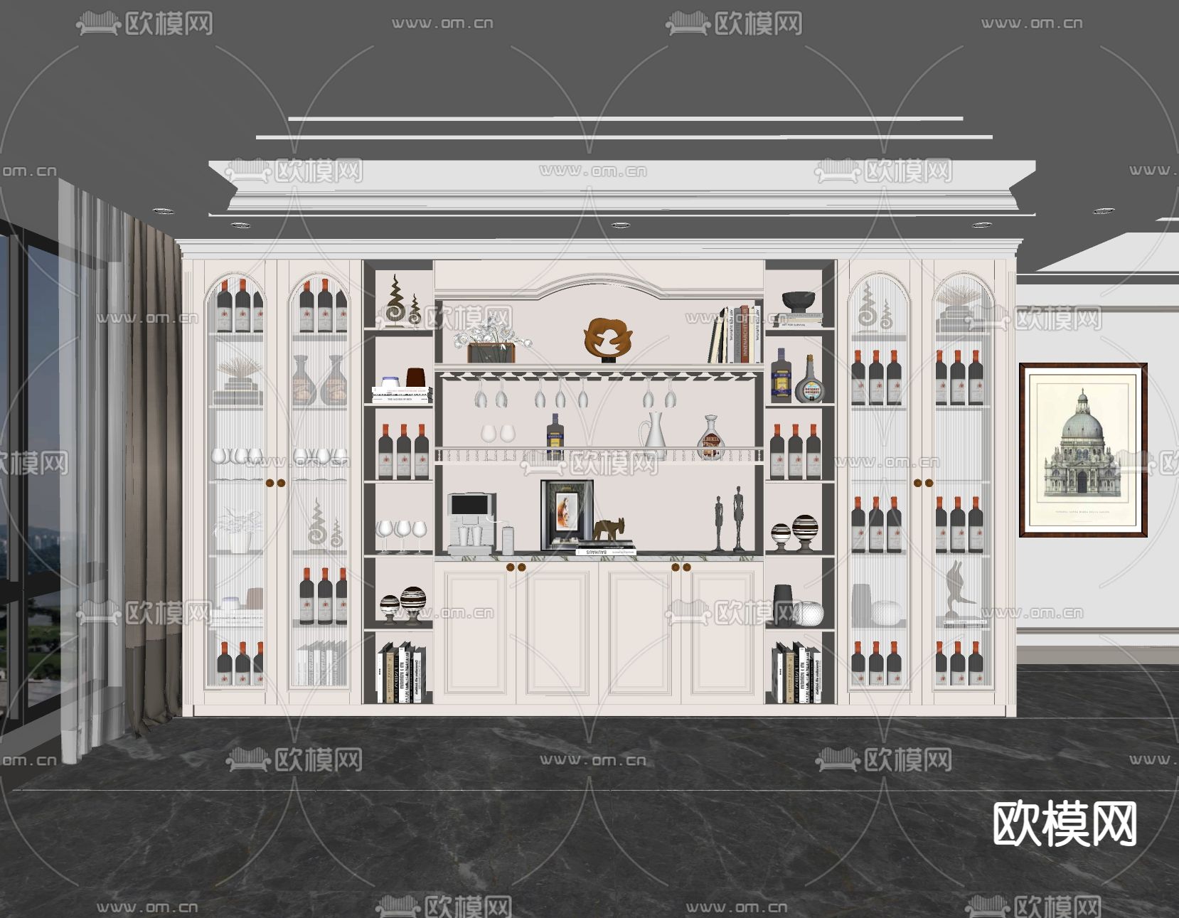 美式酒柜su模型下载（渲染图2）
