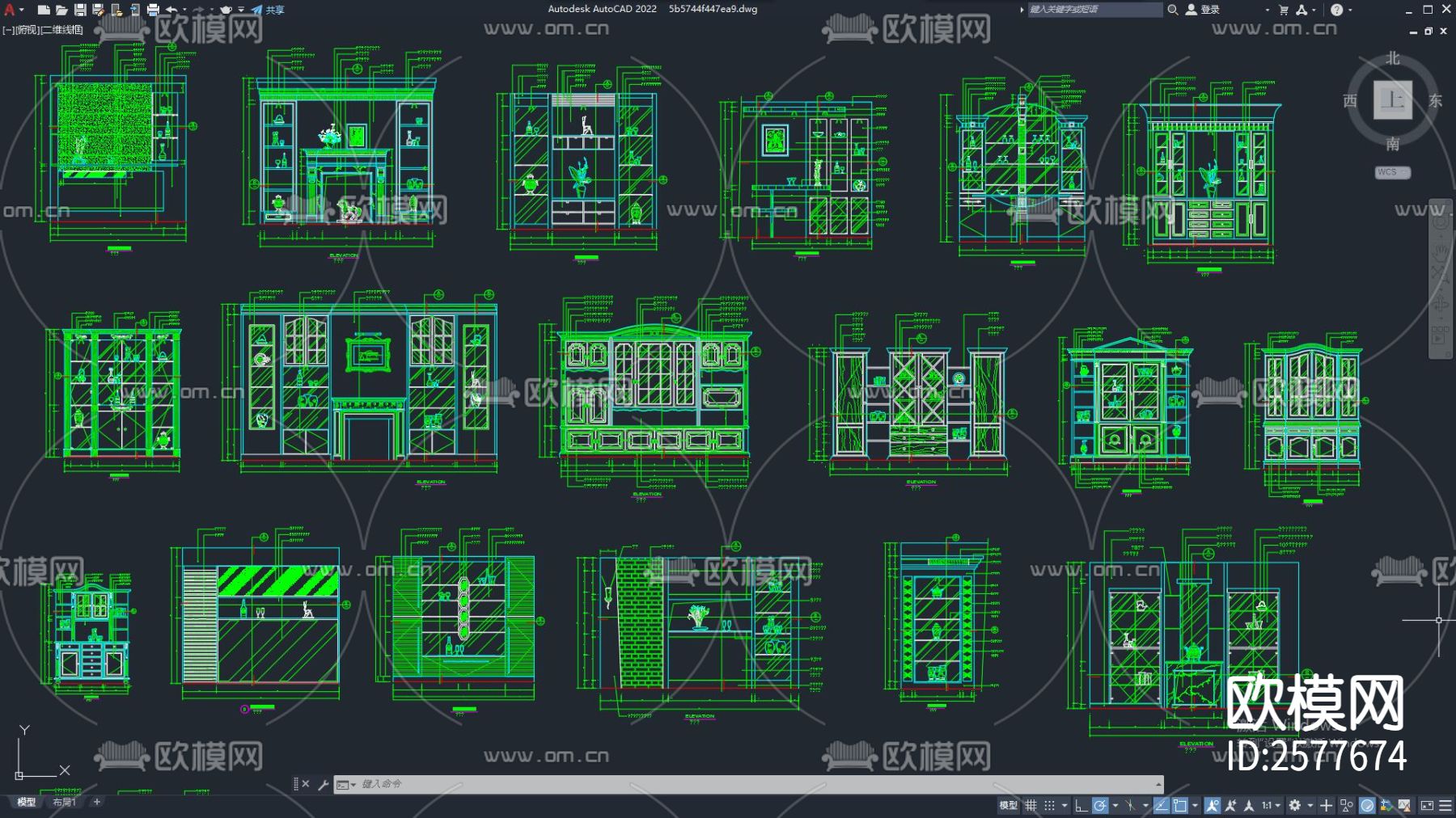 装饰柜立面CAD图库下载（渲染图1）