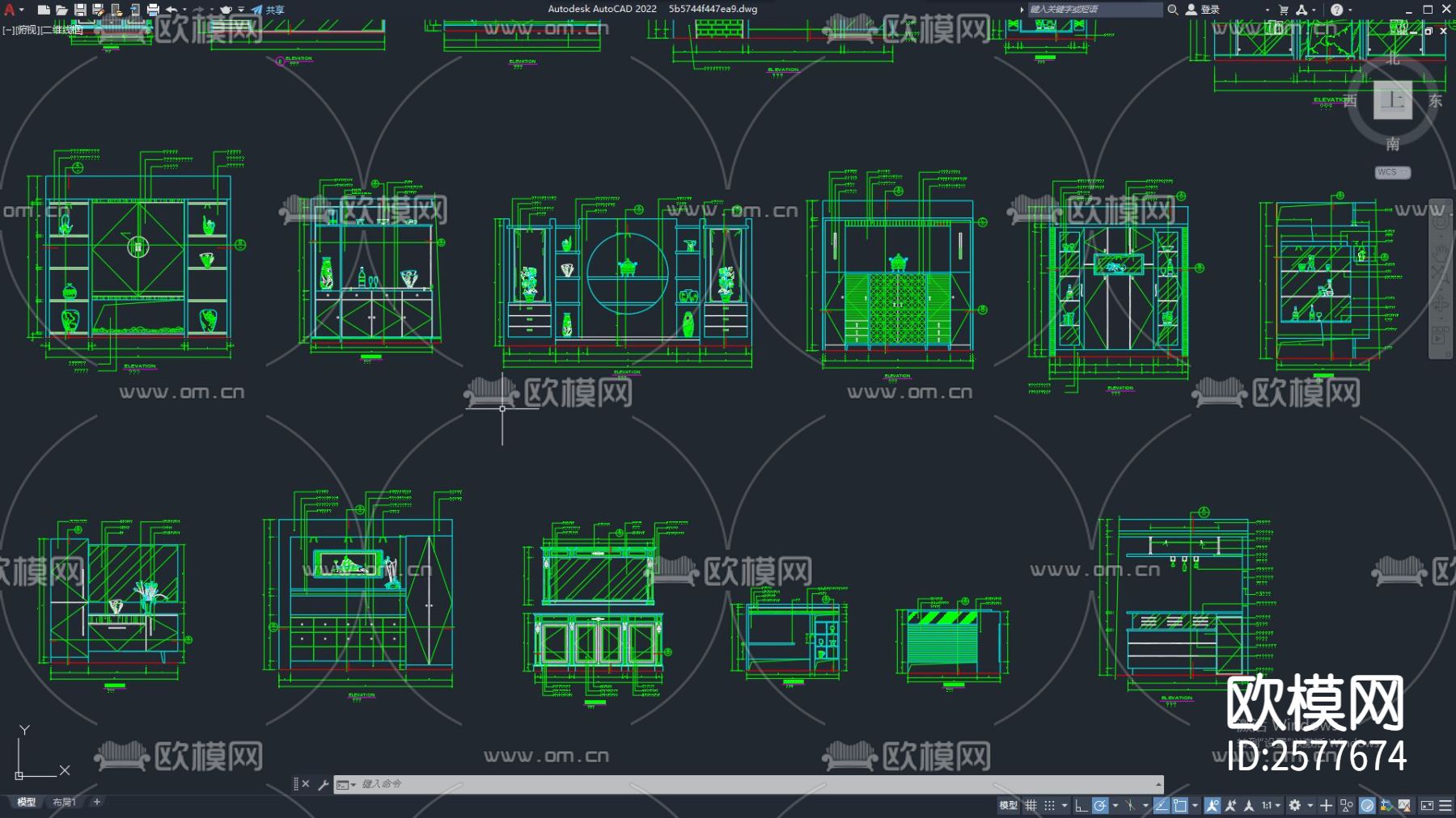 装饰柜立面CAD图库下载（渲染图2）