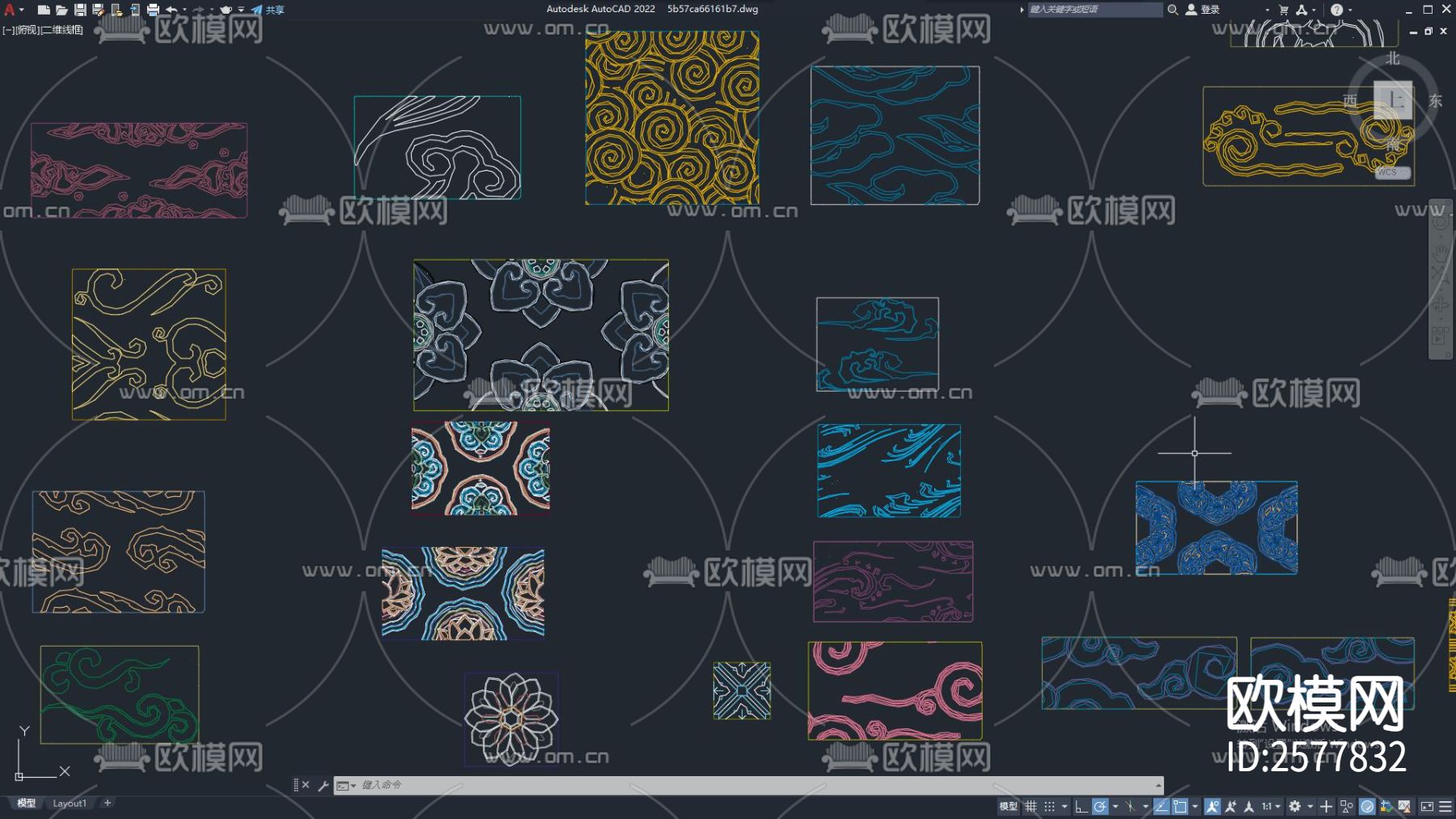CAD中式祥云图案cad图库下载（渲染图2）