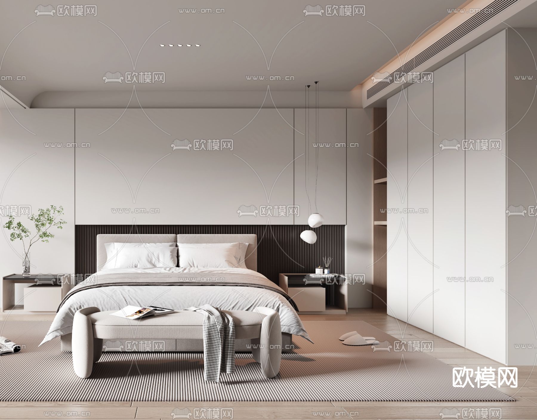 现代卧室 主人房3d模型下载（渲染图3）