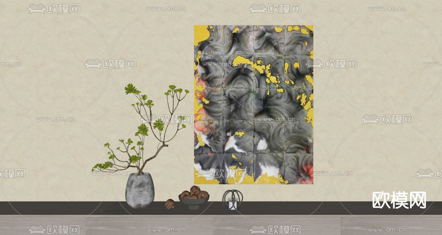 侘寂风装饰画 挂画su模型下载（渲染图2）