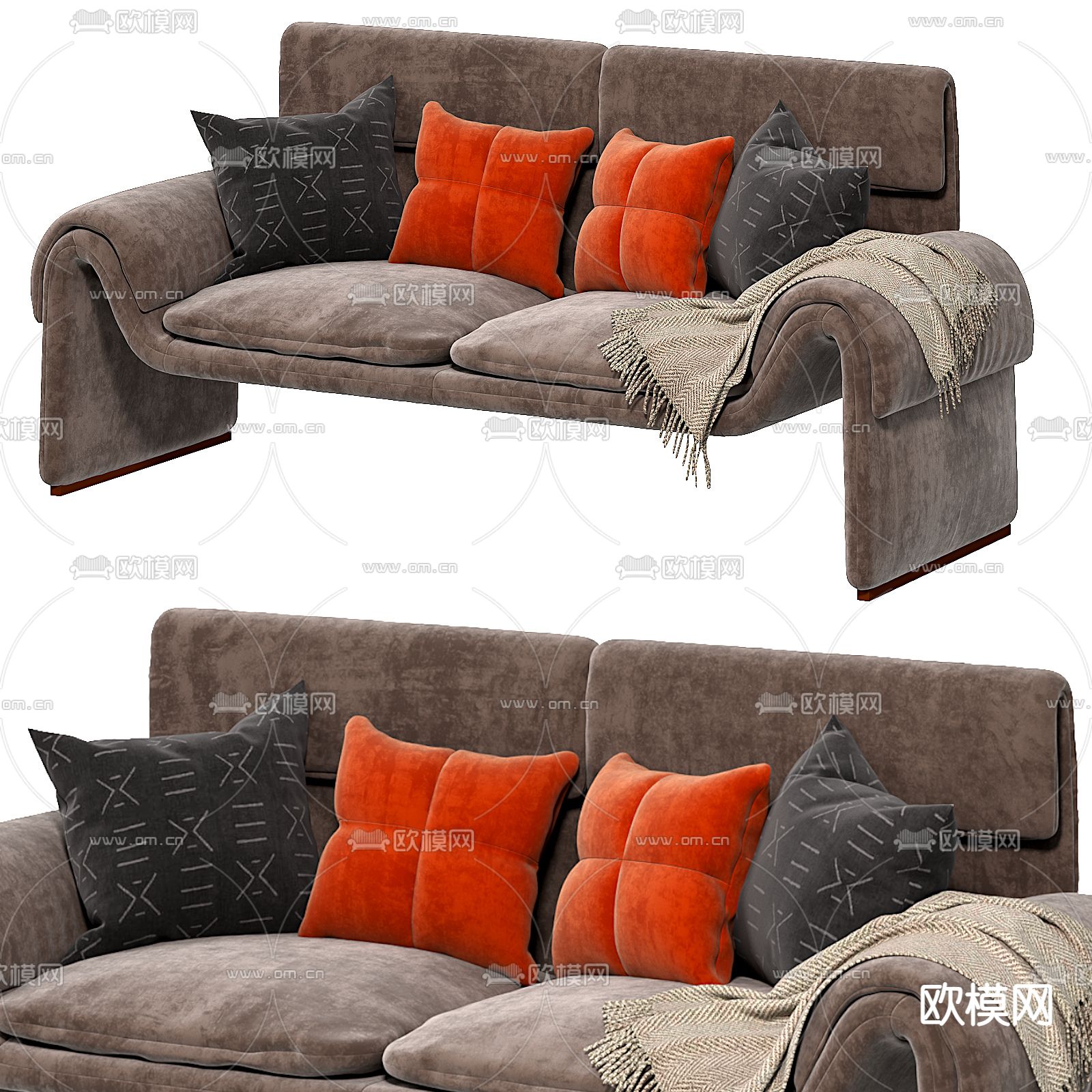 现代双人沙发3d模型下载（渲染图1）